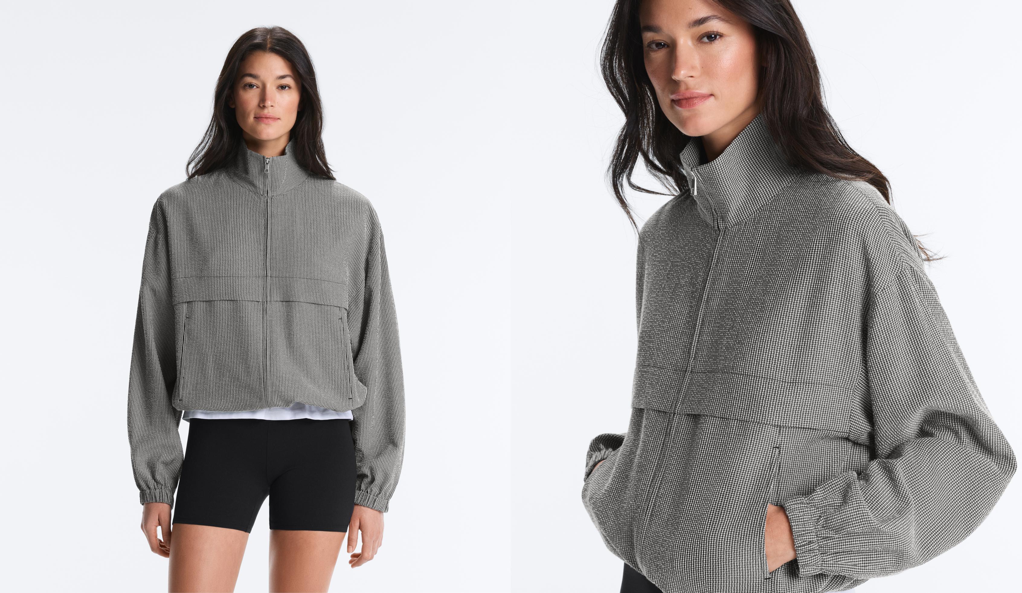 Lyocell blend gingham bomber jacket — DUSTY BLACK