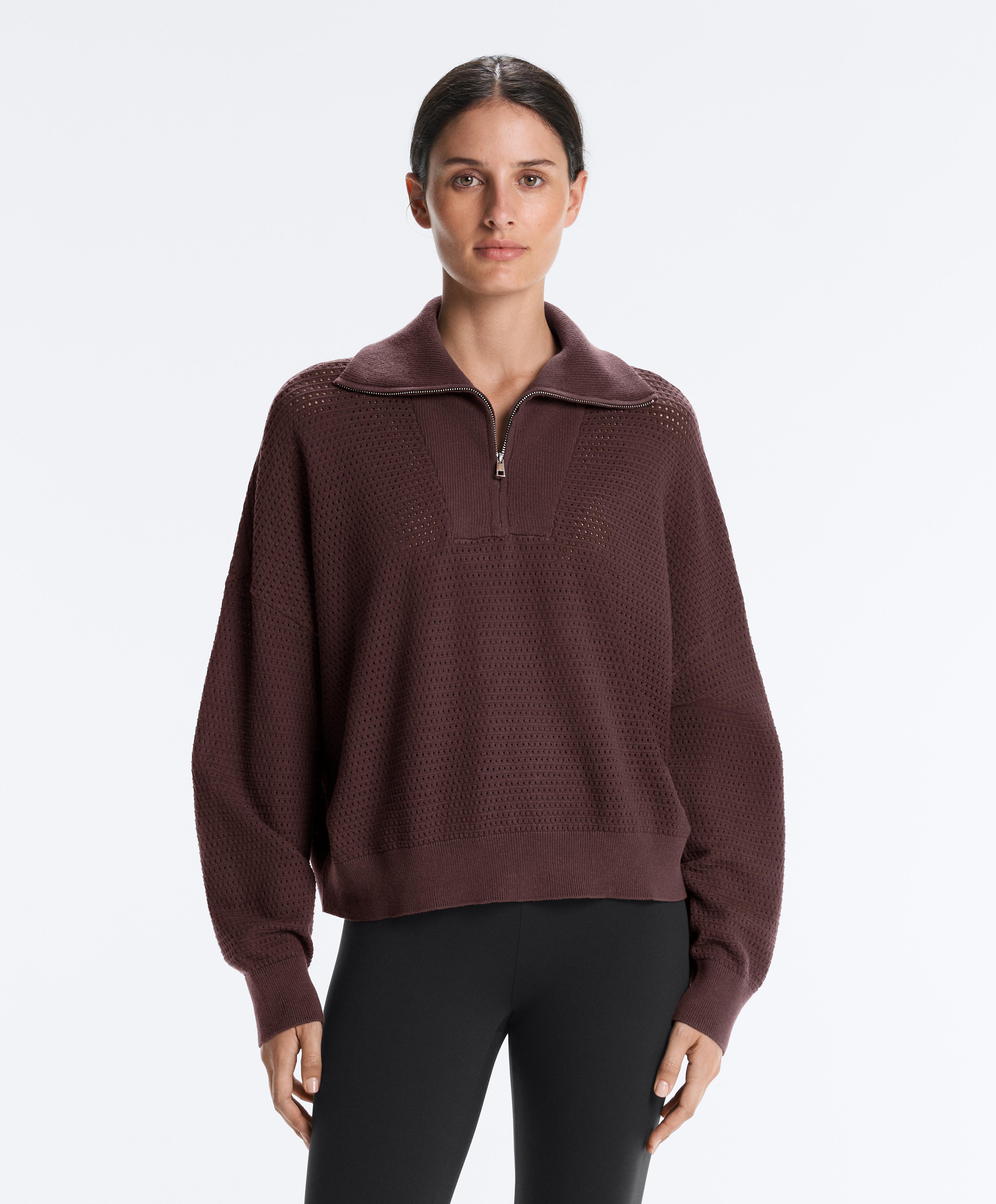 Cotton-blend open knit jumper — CHOCOLATE