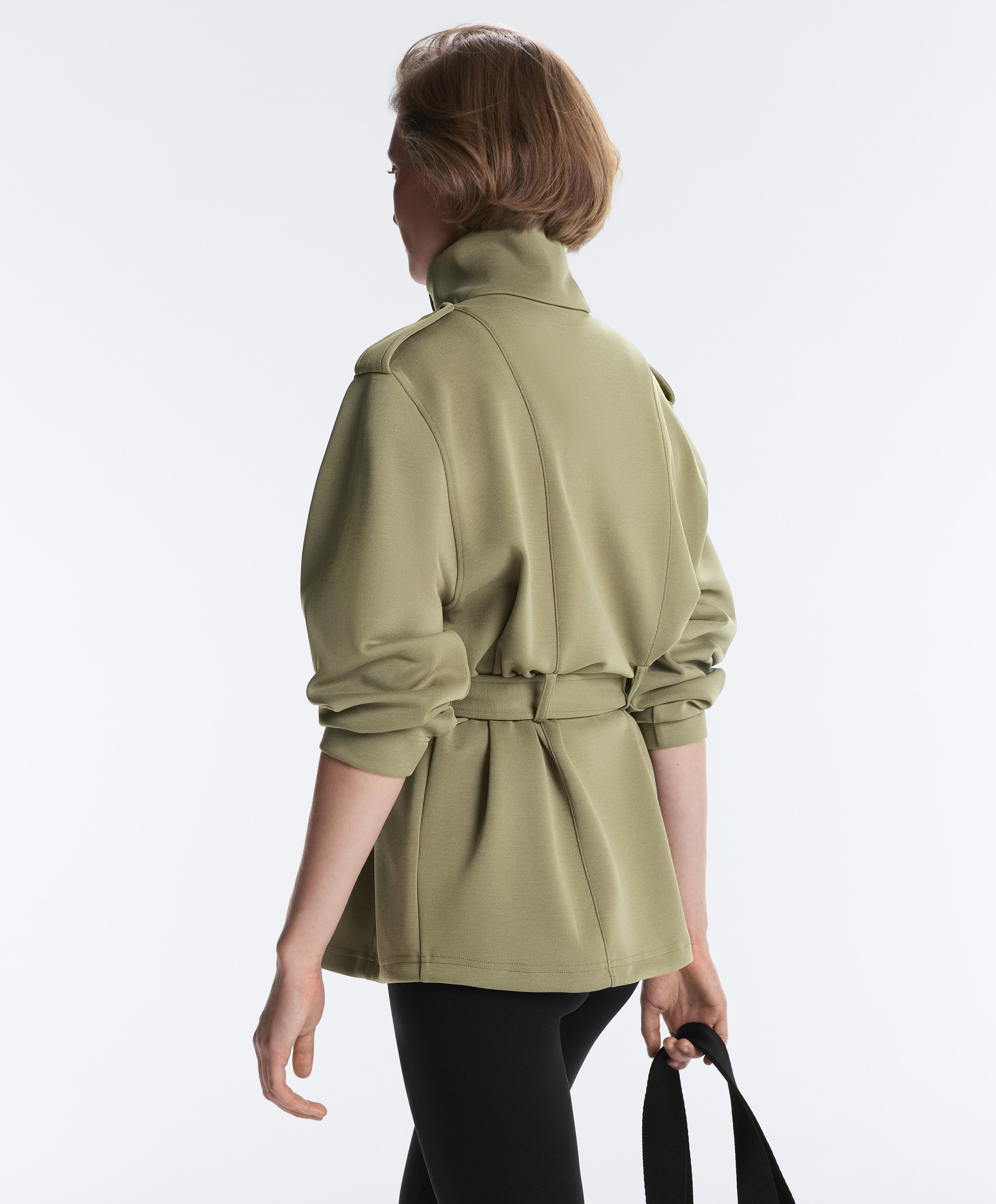 Long utility pique jacket with belt — YELLOW GREEN