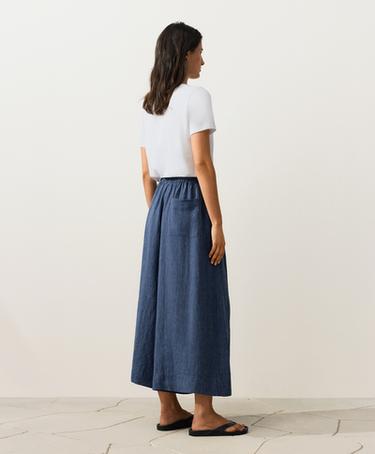 100% linen super wide-leg cropped trousers — BLUE MELANGE 6