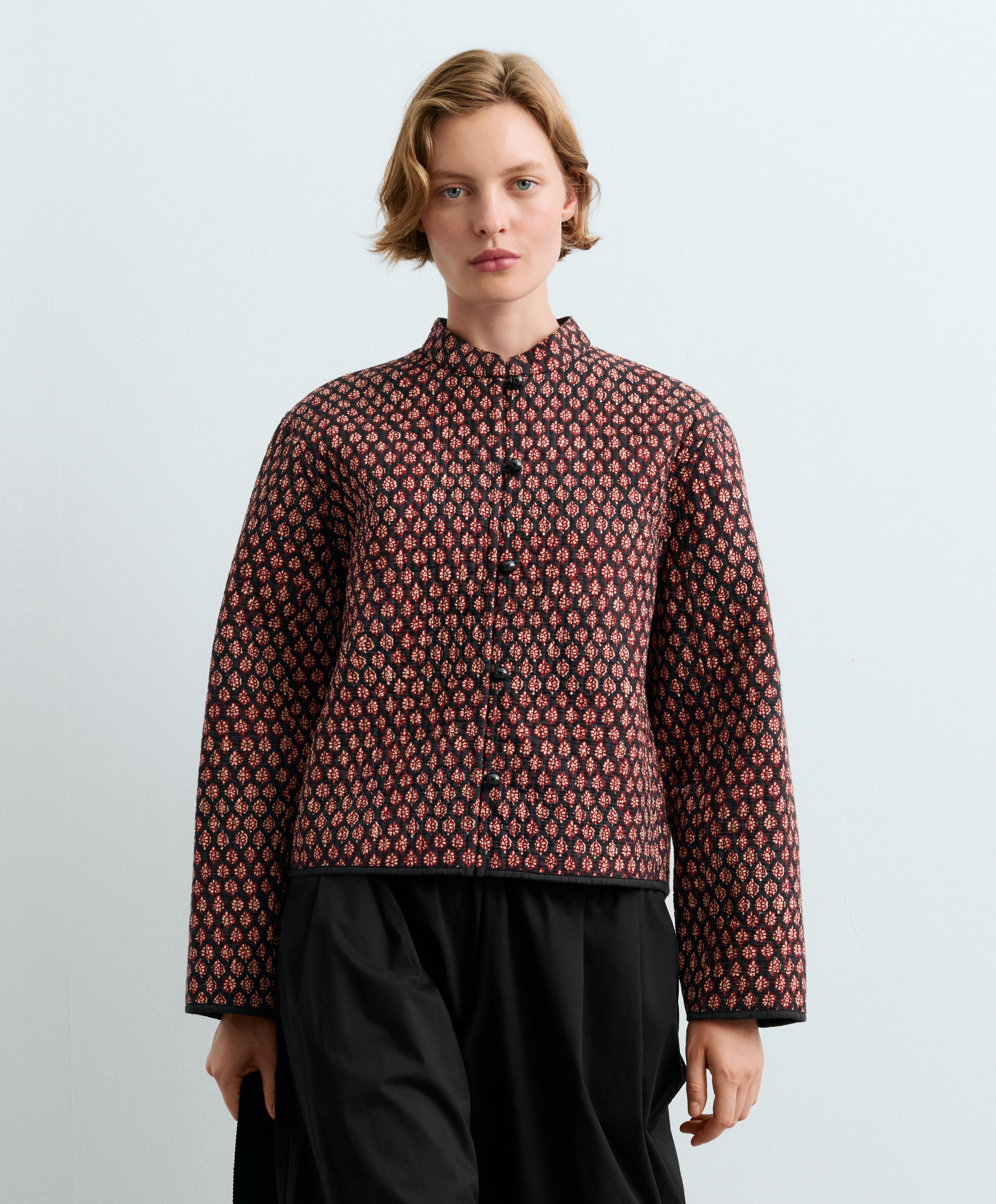 100% cotton quilted mandarin collar jacket — MAROON