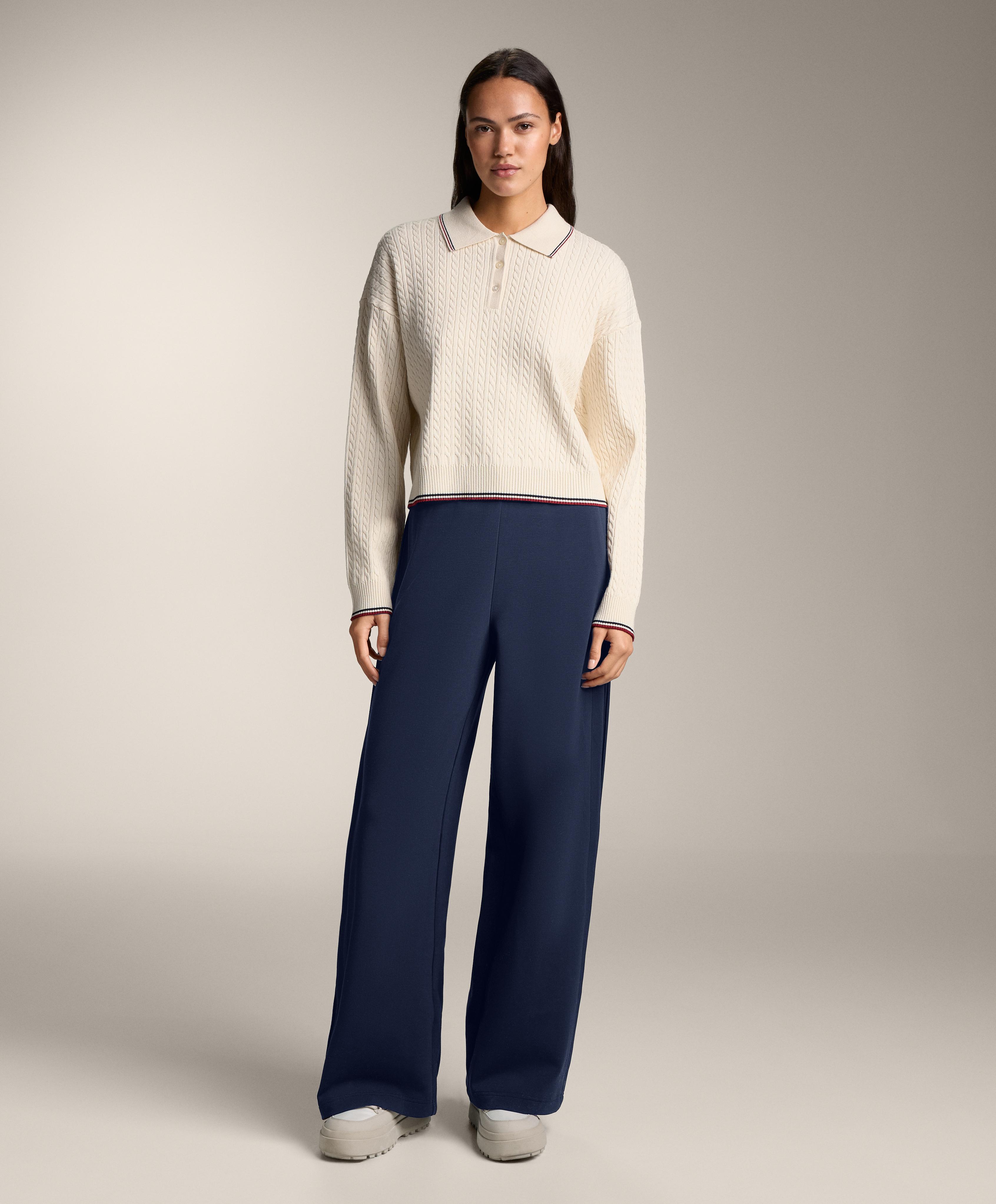 Mini cable knit polo neck jumper — ECRU