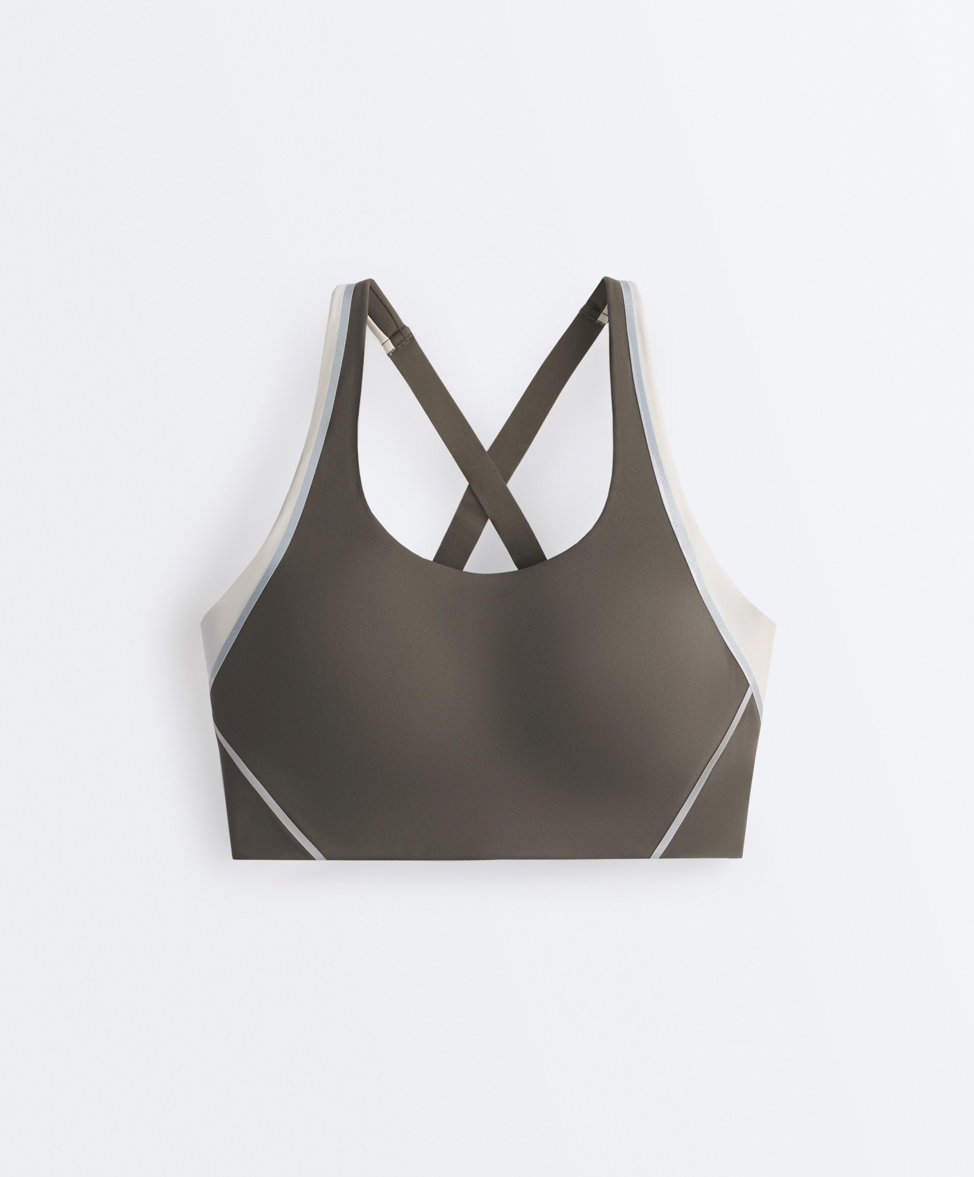 High-support Compressive reflective sports bra — CHARCOAL GREY