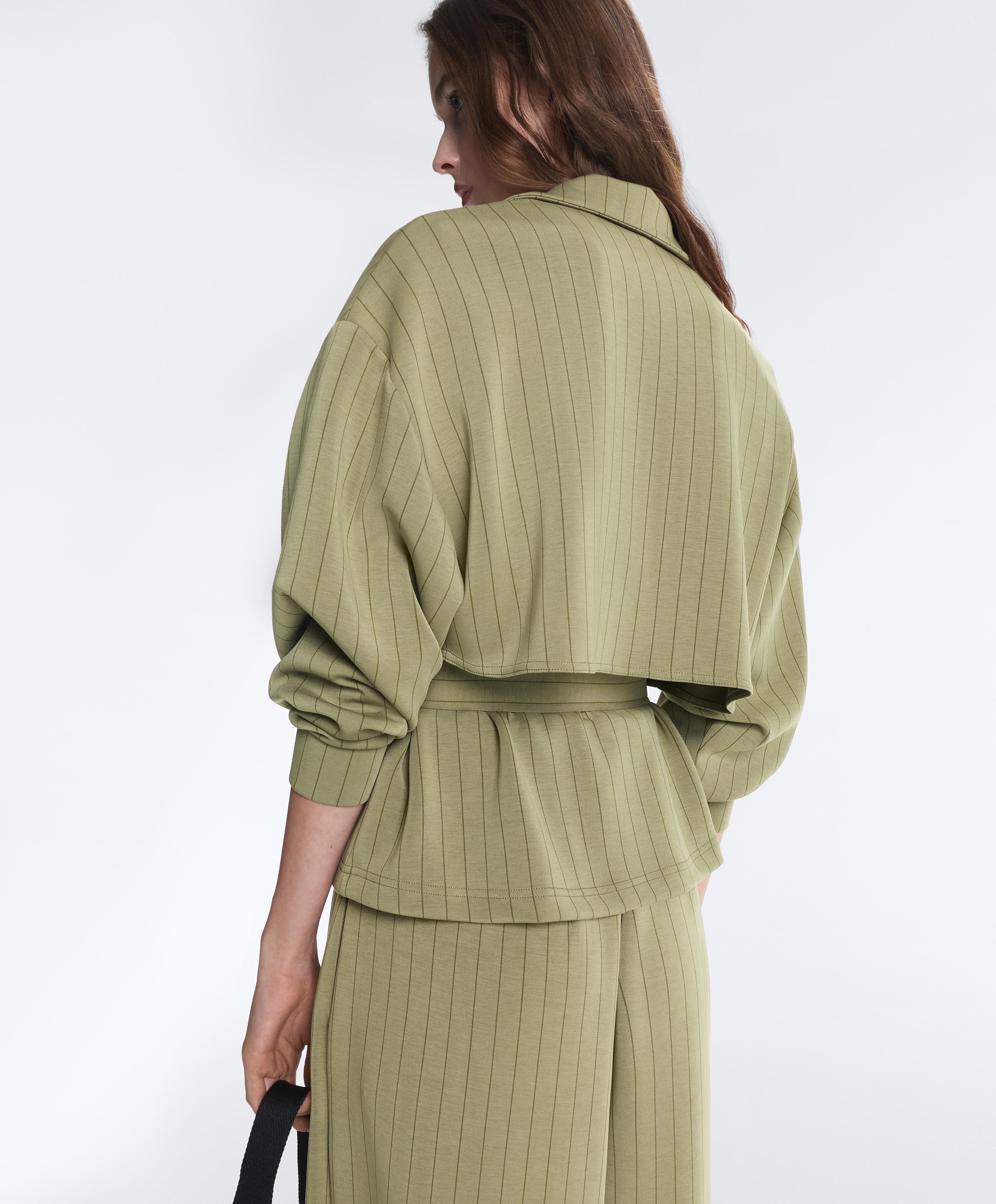 Boxy cape jacket with soft-touch modal pinstripe — YELLOW GREEN