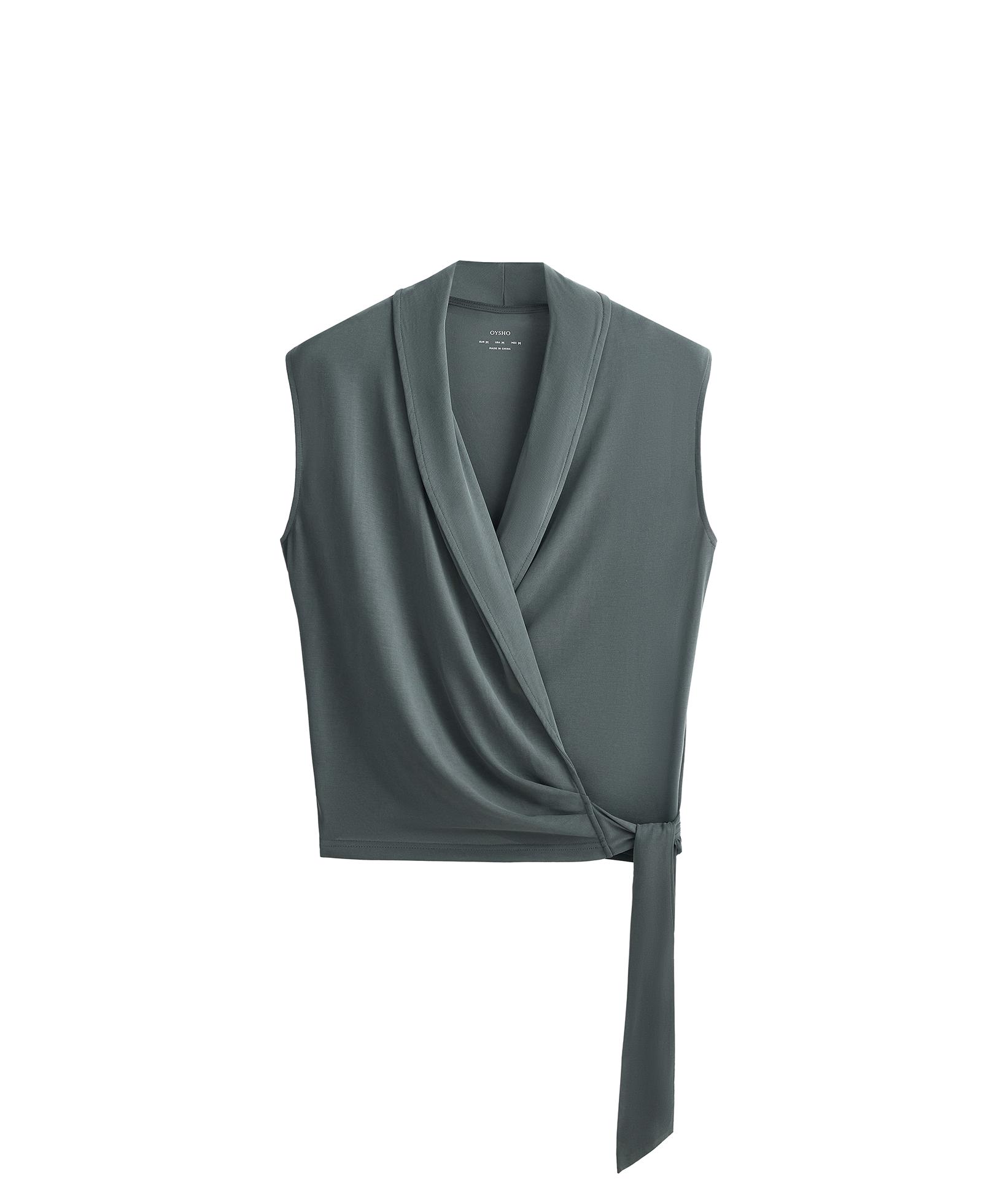 Modal blend sleeveless crossover T-shirt — STEEL GREY