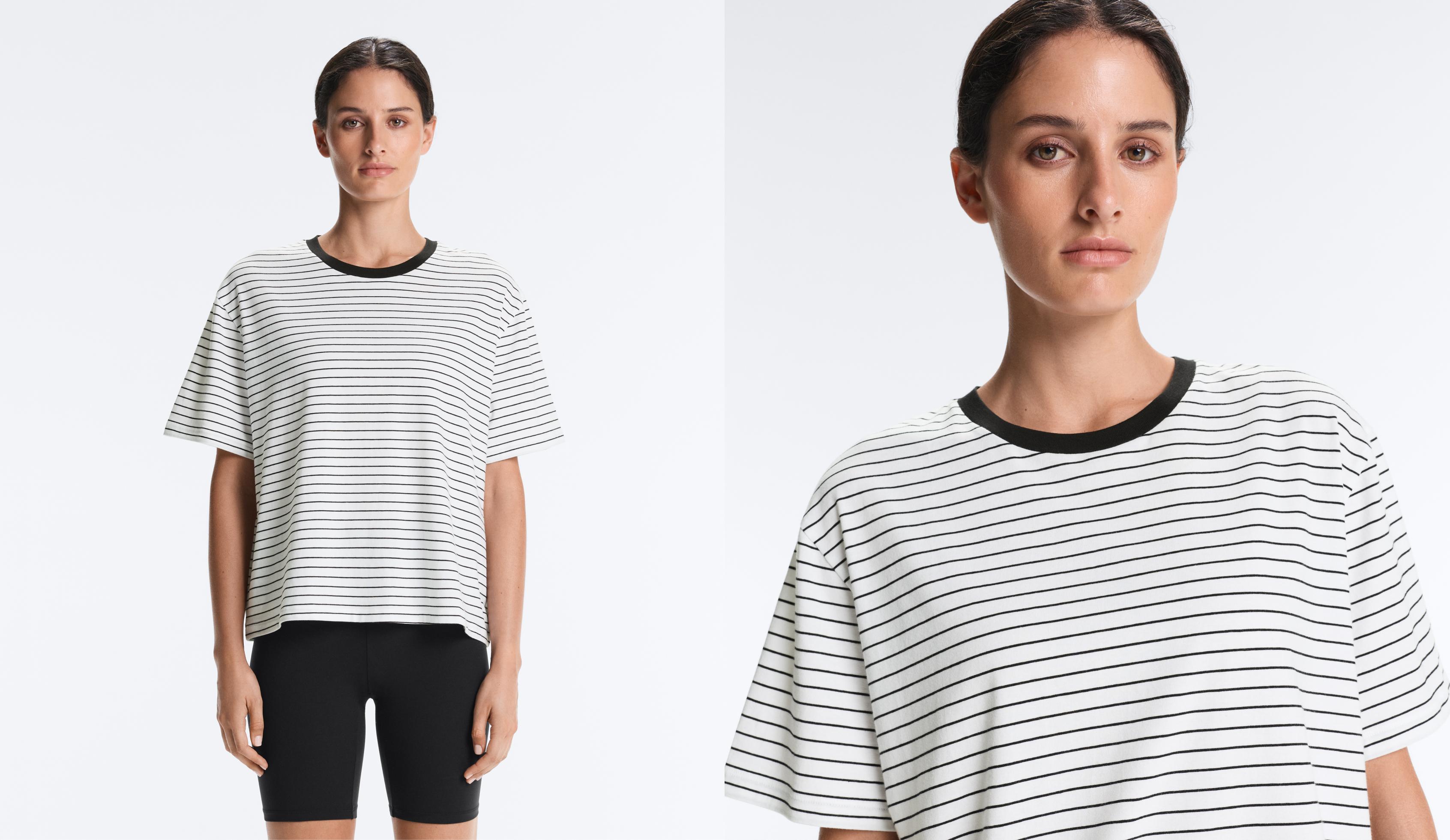 Boxy short-sleeved striped cotton blend T-shirt — WHITE