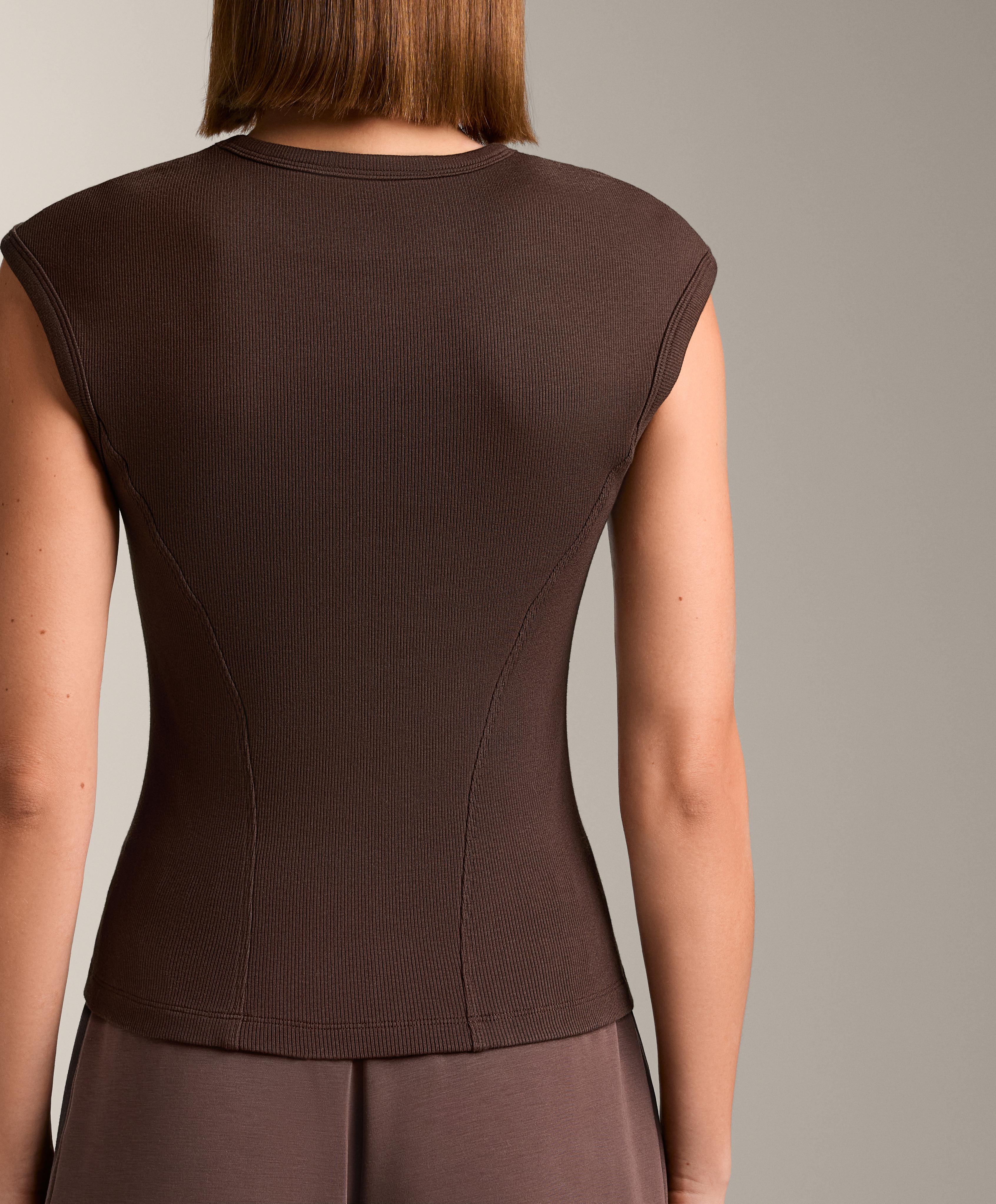 Short-sleeved rib top with cotton and modal — BROWN