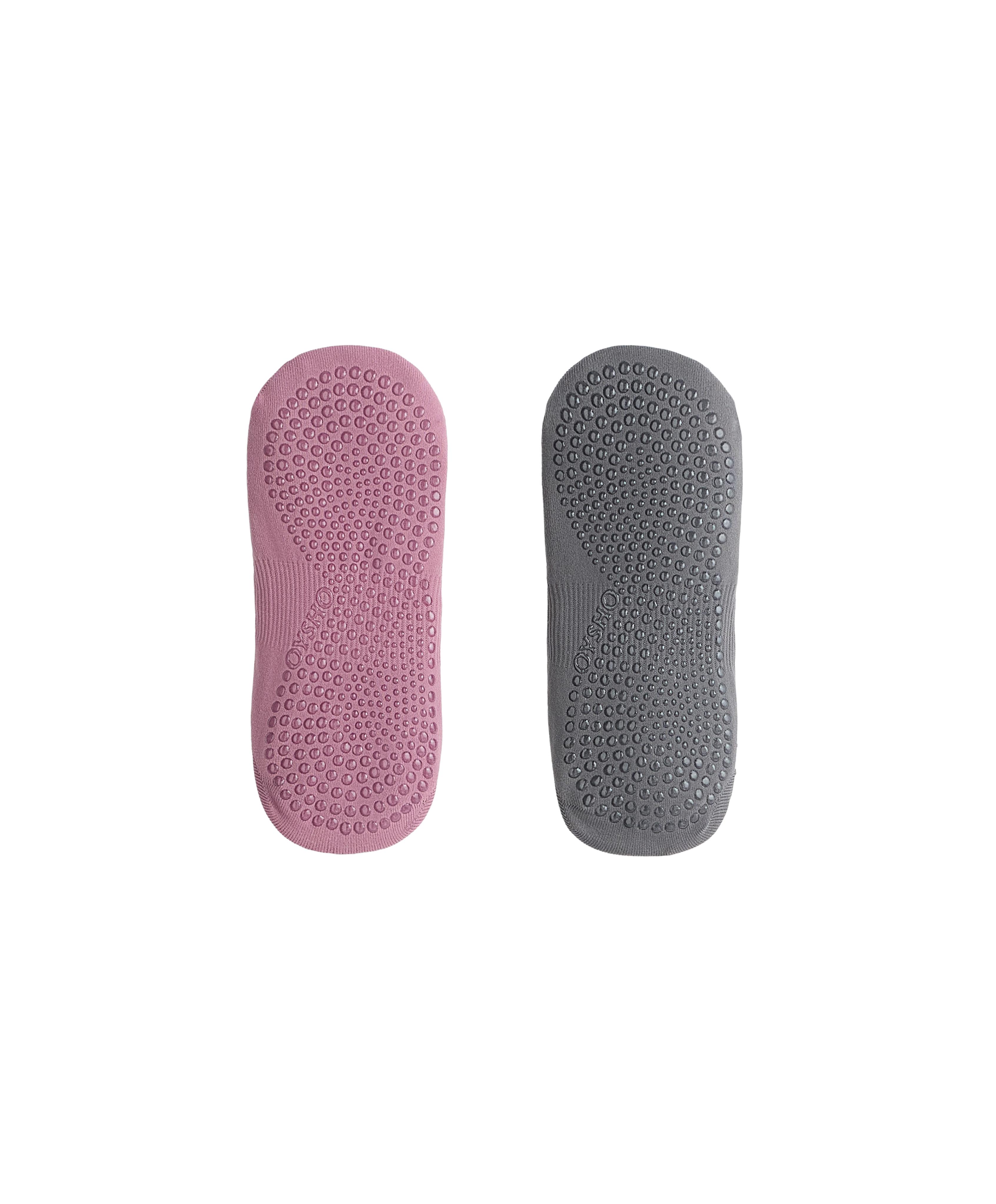 2 pairs of invisible polyamide blend yoga and Pilates socks with double straps — MAUVE PINK