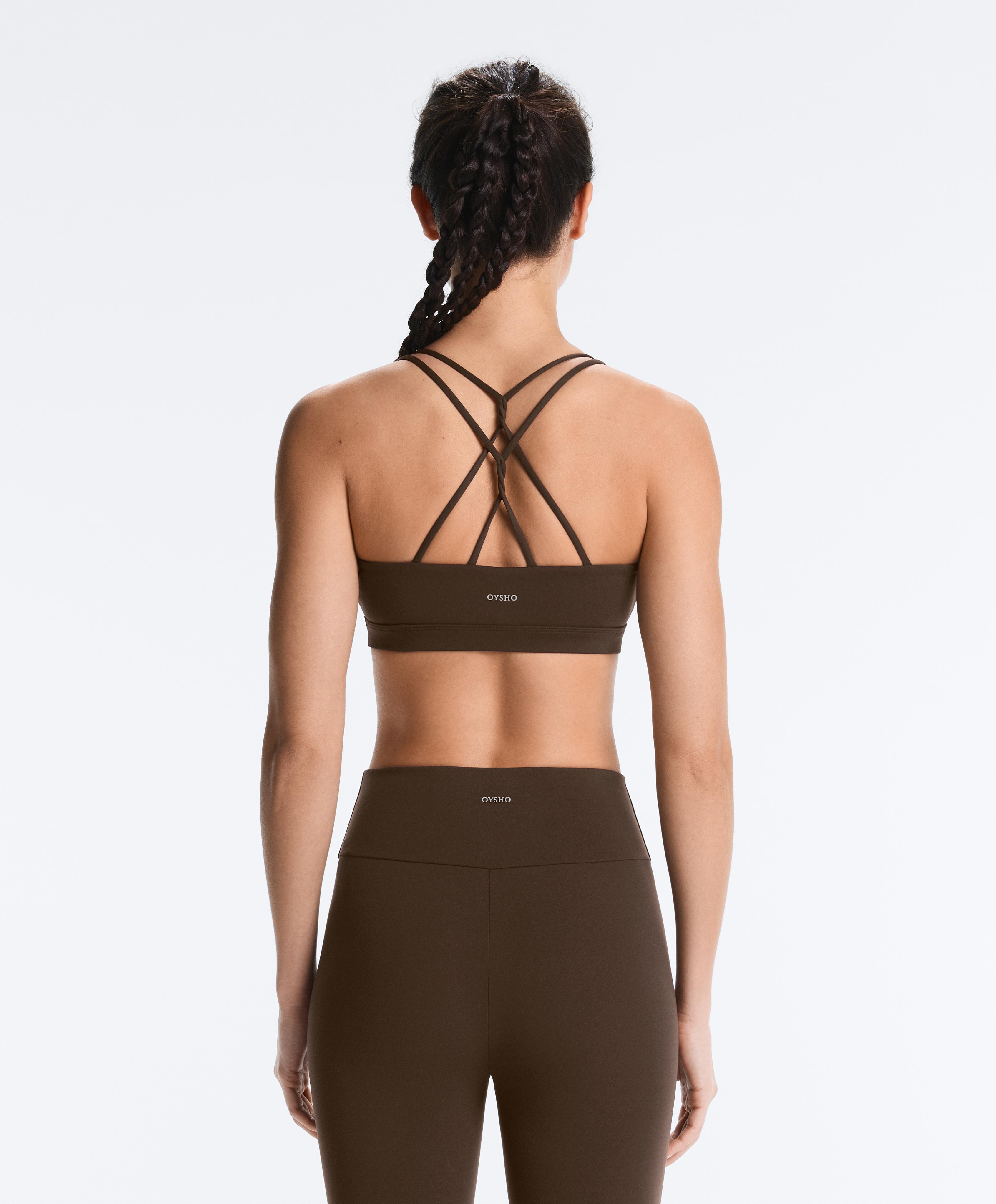 Comfortlux low-support crossover strap sports bra — DARK BROWN