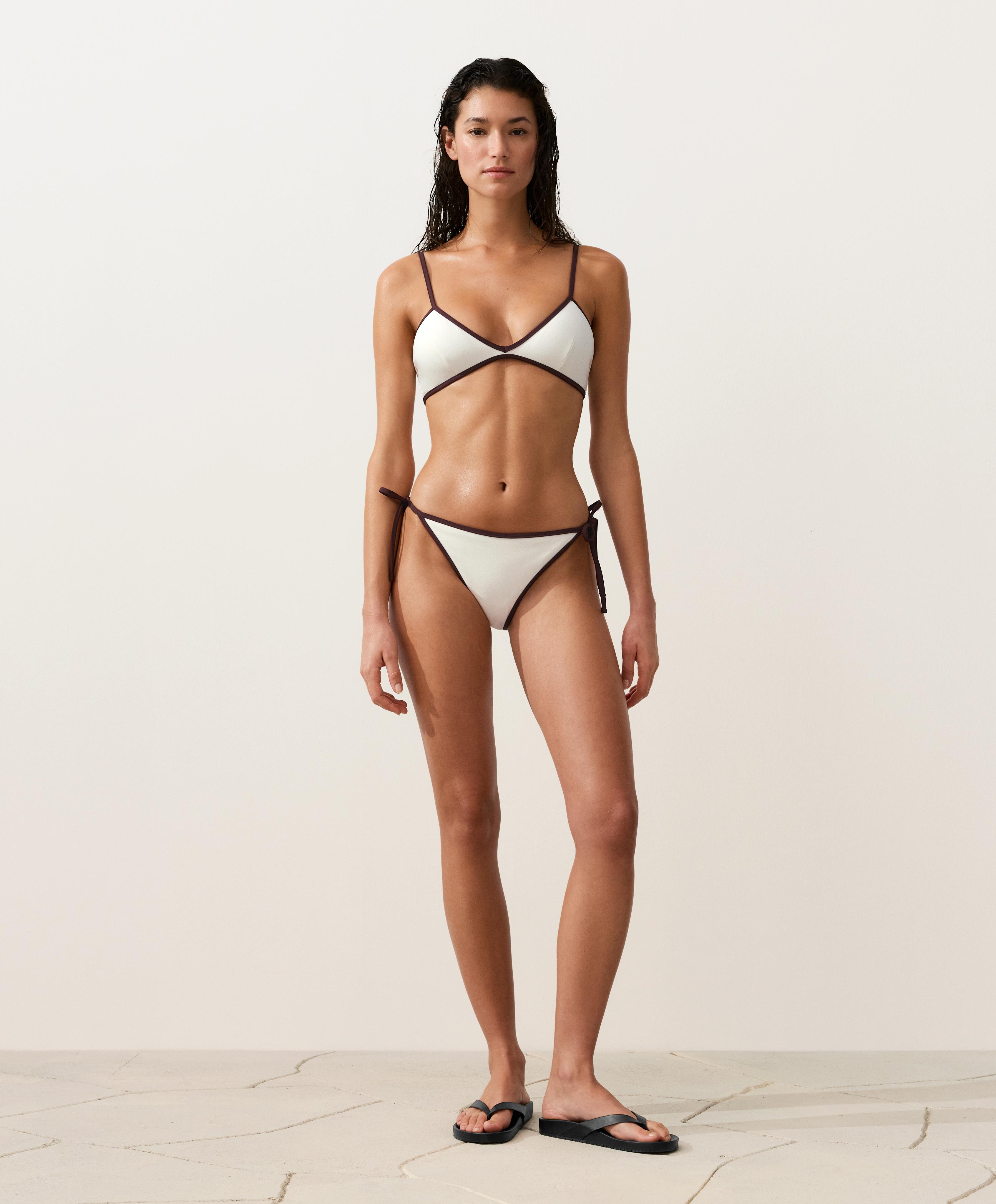 Contrast-trim tie medium-coverage bikini briefs — PALE ECRU