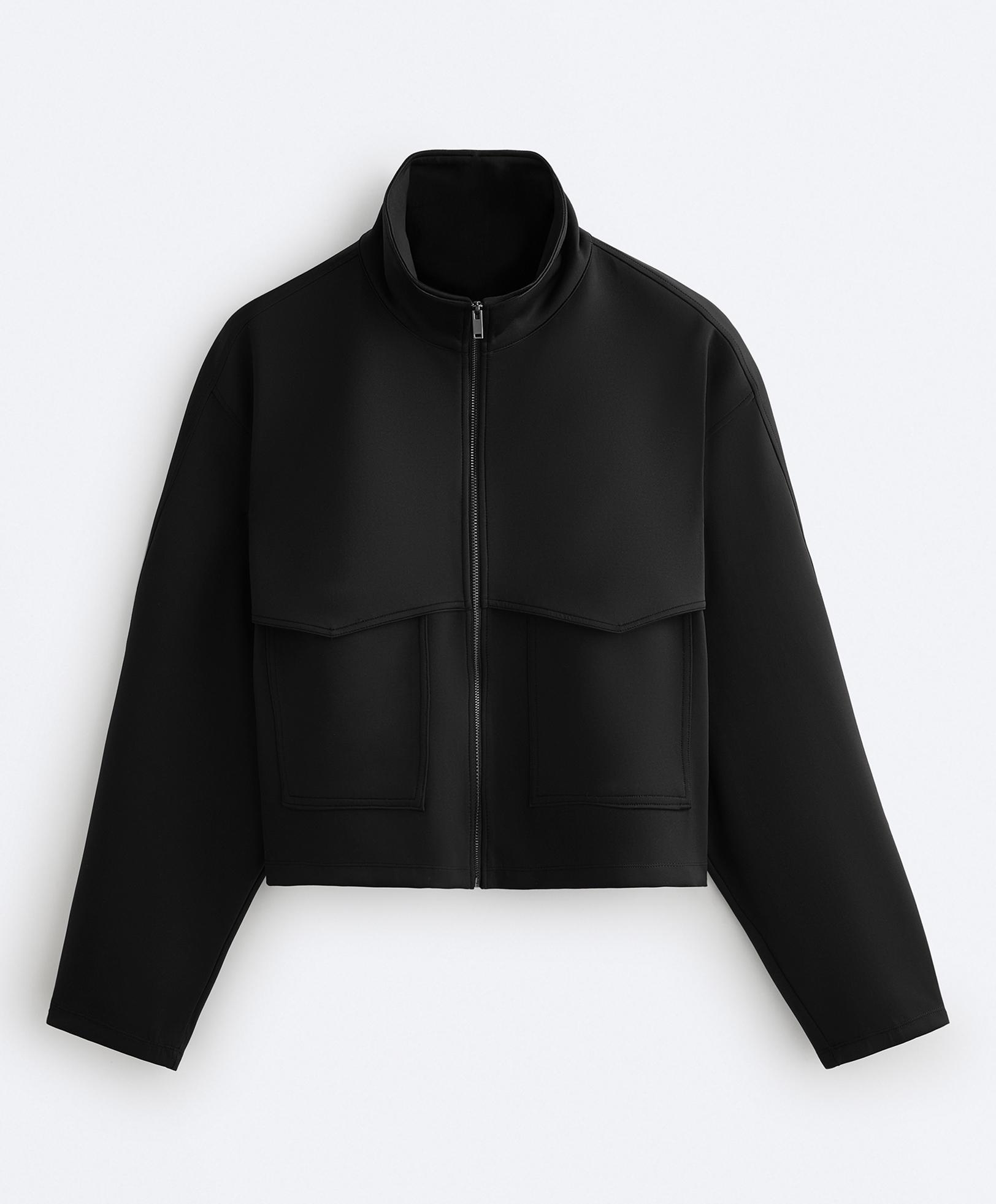 Boxy neoprene-effect jacket — BLACK