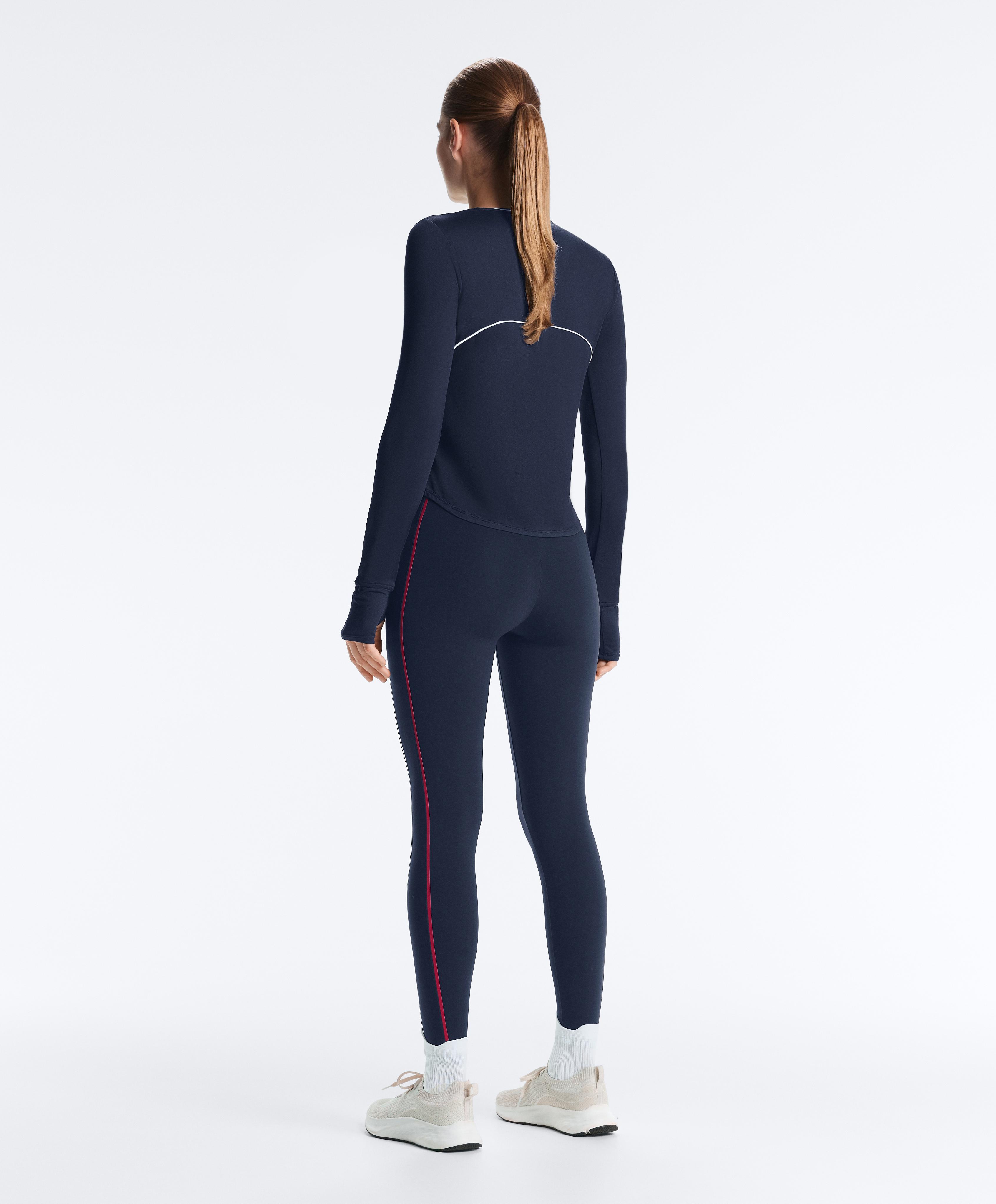 Long-sleeve technical piping T-shirt — NAVY BLUE