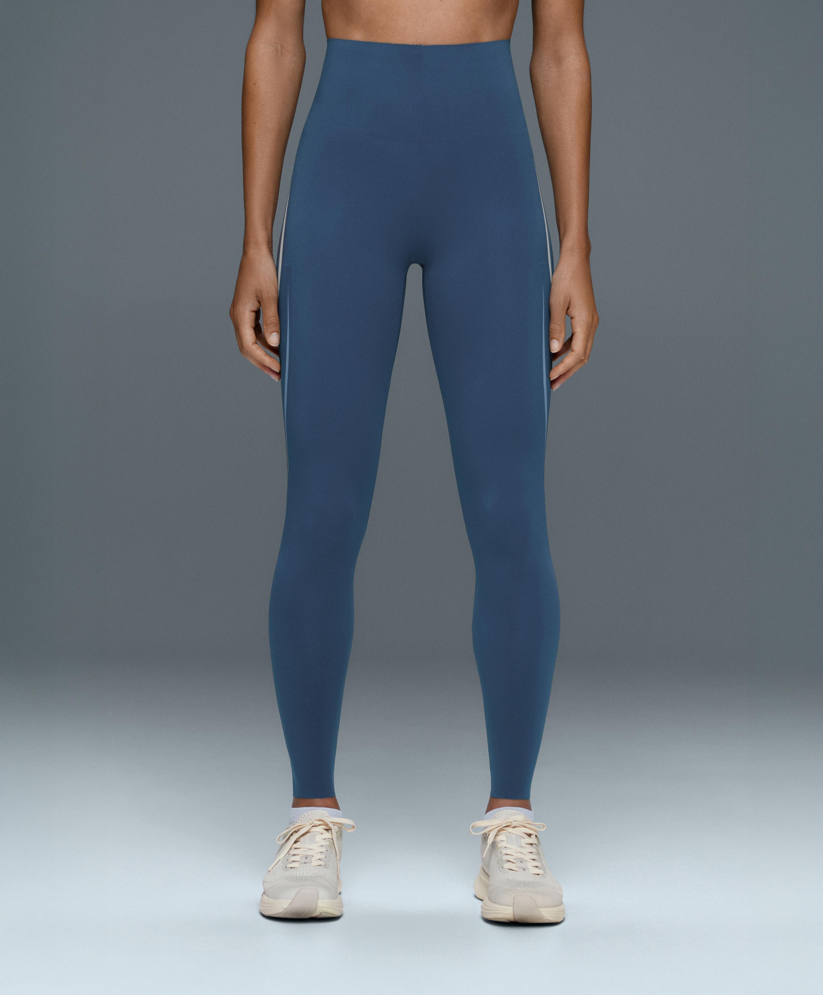 High-rise compressive core-control ankle-length leggings — MID GREY-BLUE