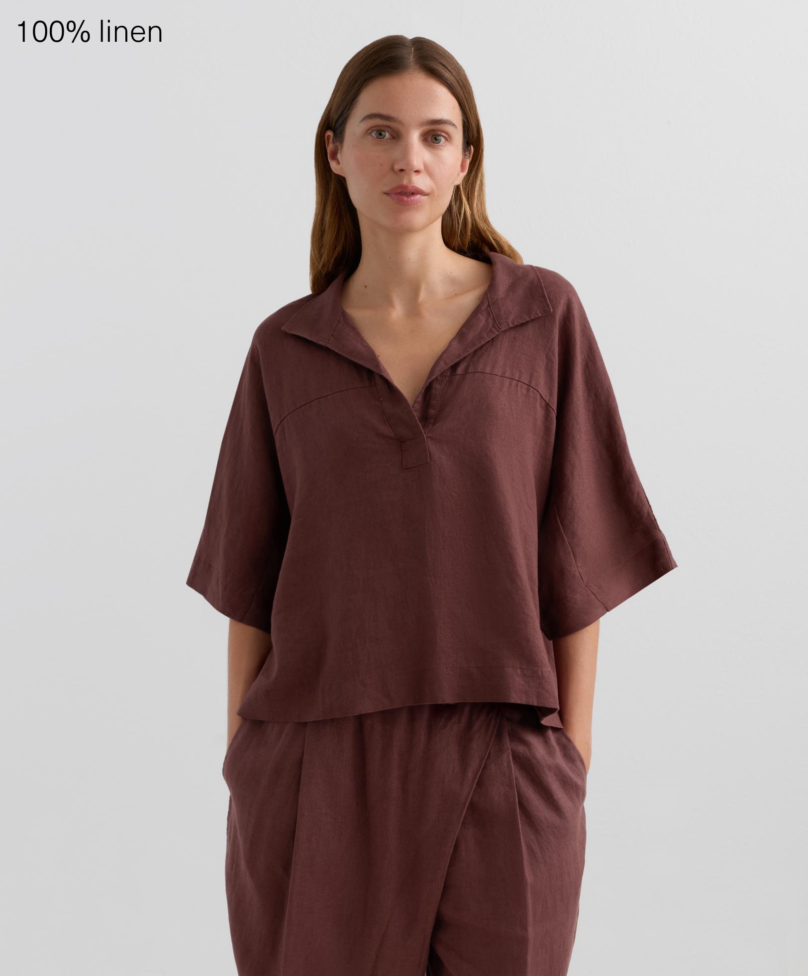 Oversized short sleeve 100% linen shirt - Sale