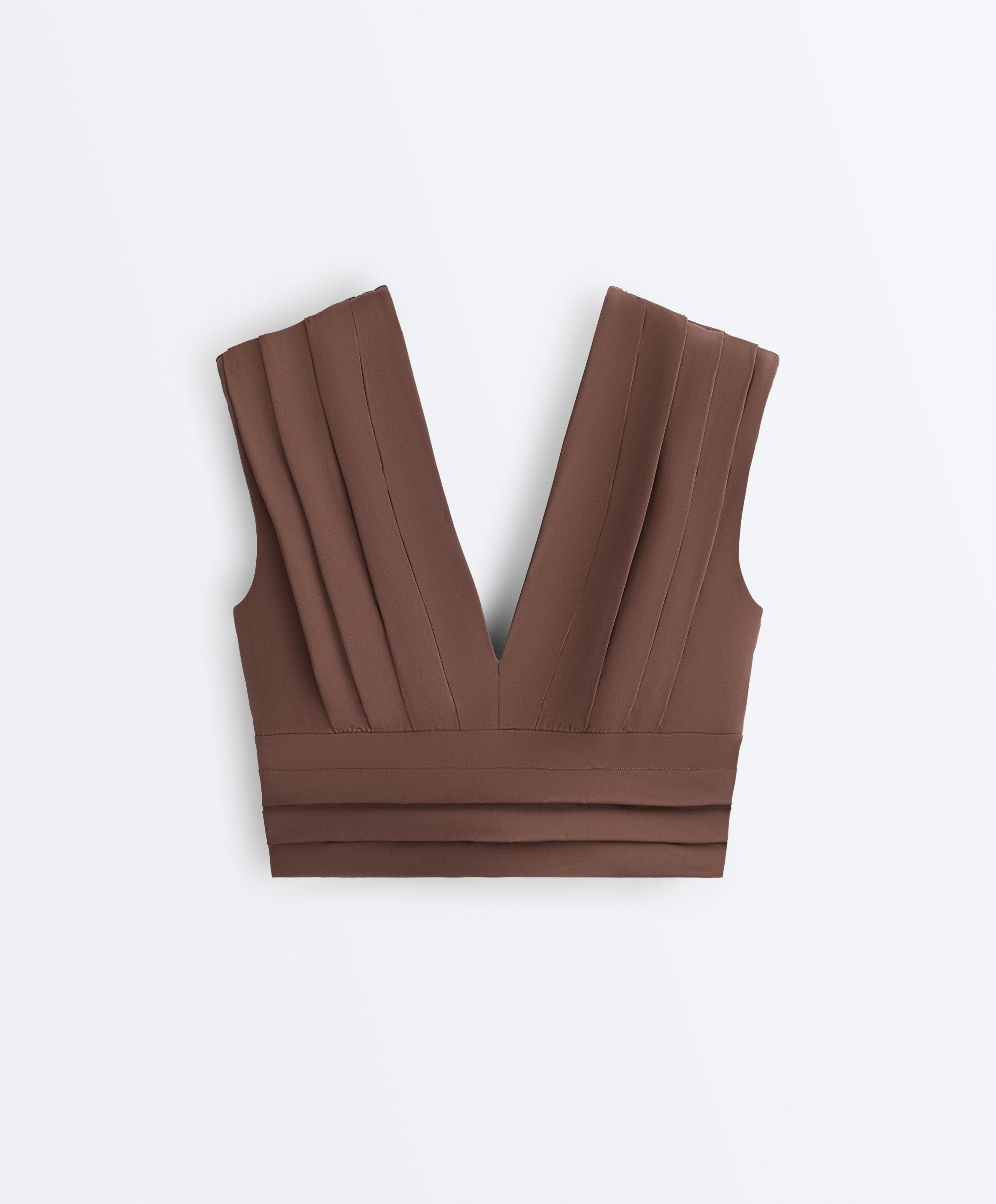 Light Touch pleated tank top — MID-BROWN