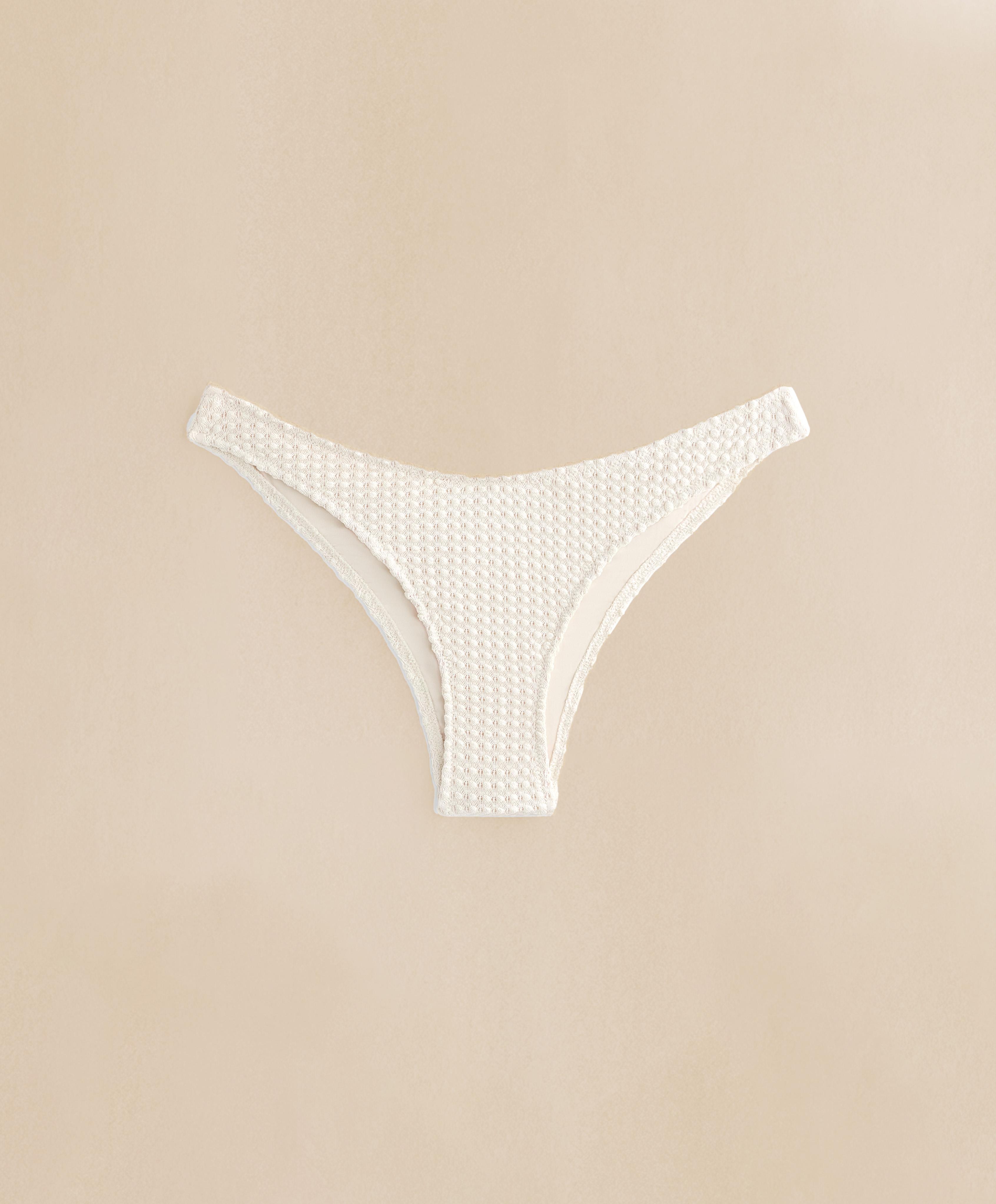 U-cut bubble-texture crochet medium-coverage bikini briefs — ECRU
