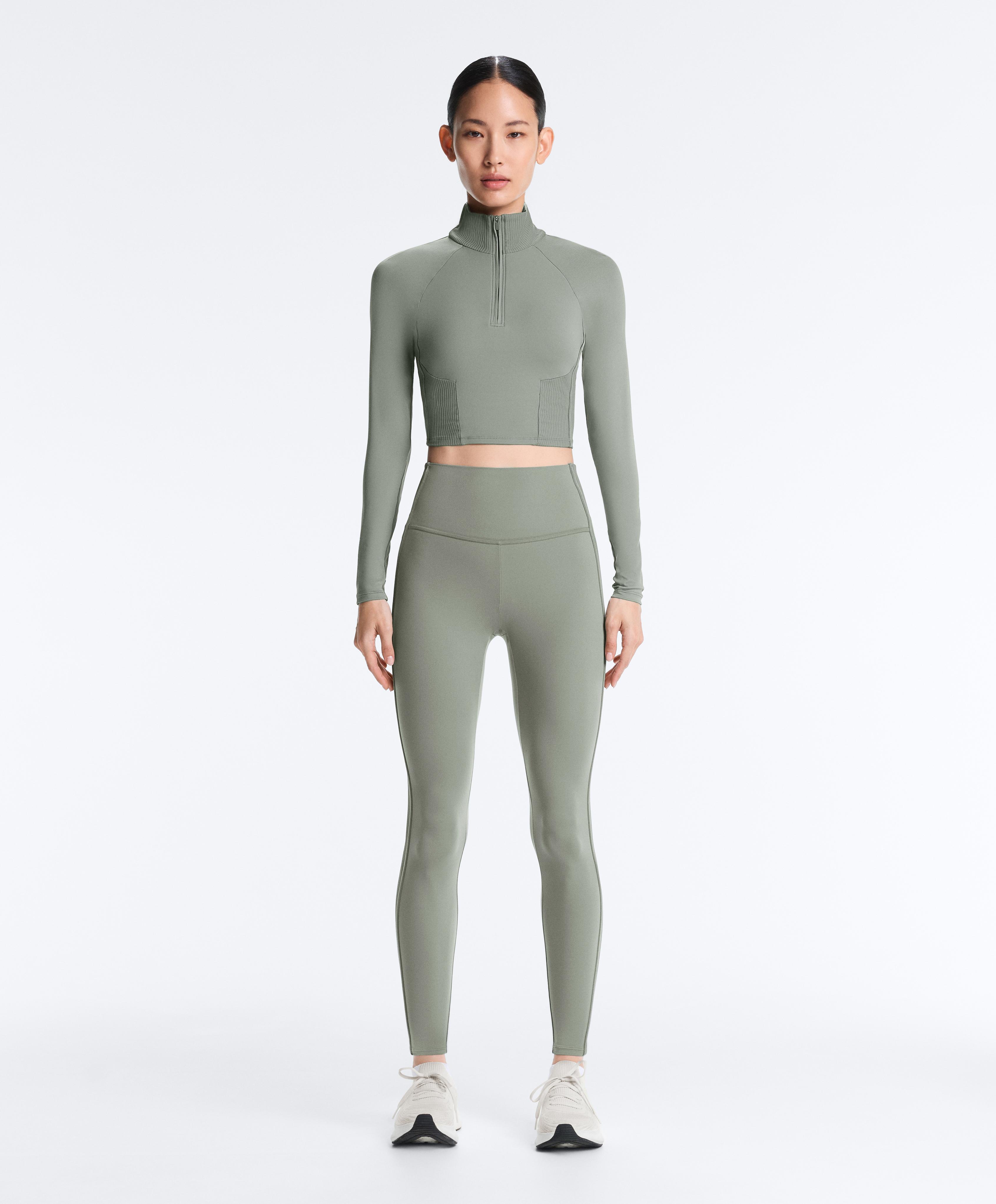 Khaki ankle-length rib high rise Comfortlux total look