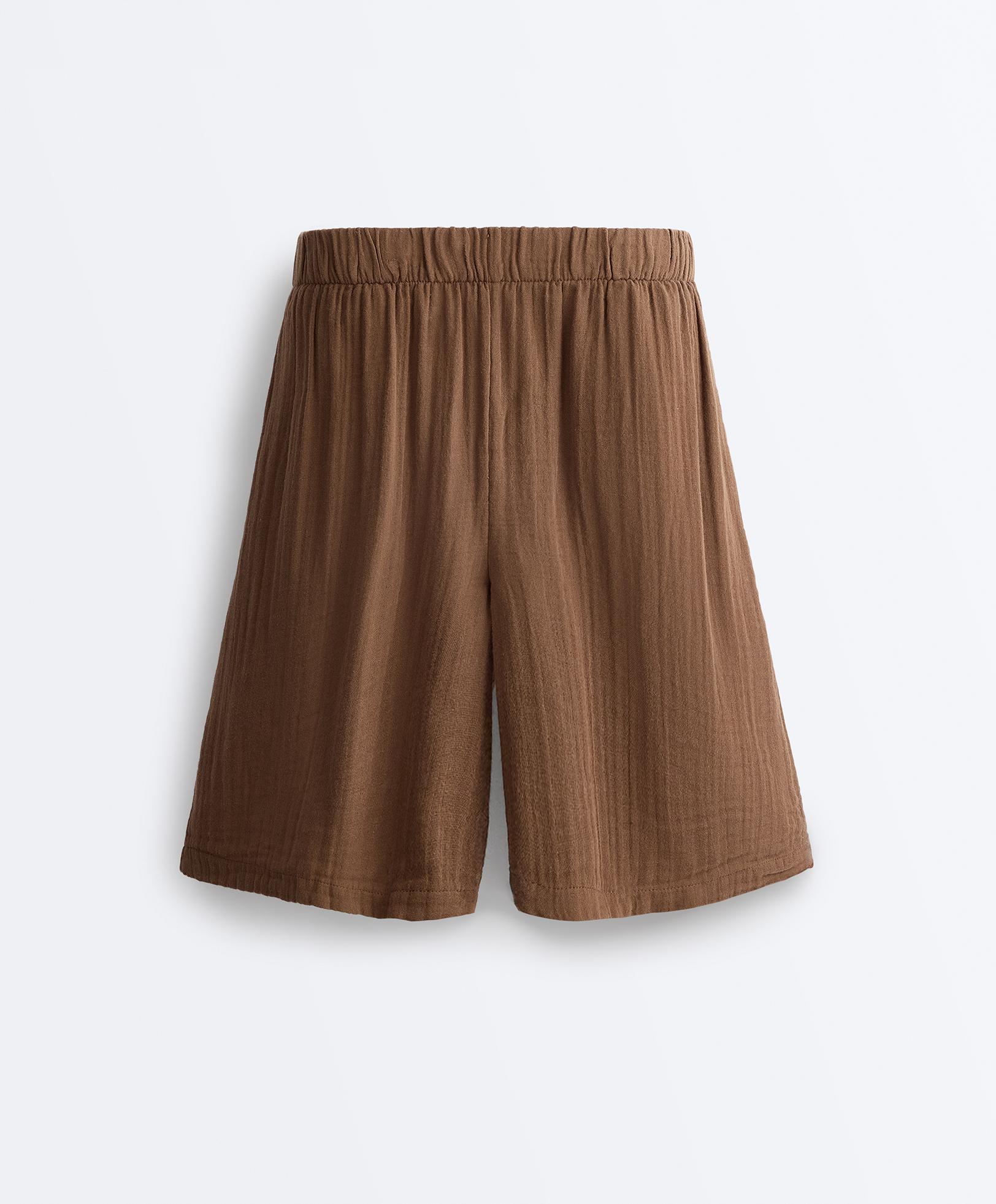 100% cotton gauze bermuda shorts — TAN