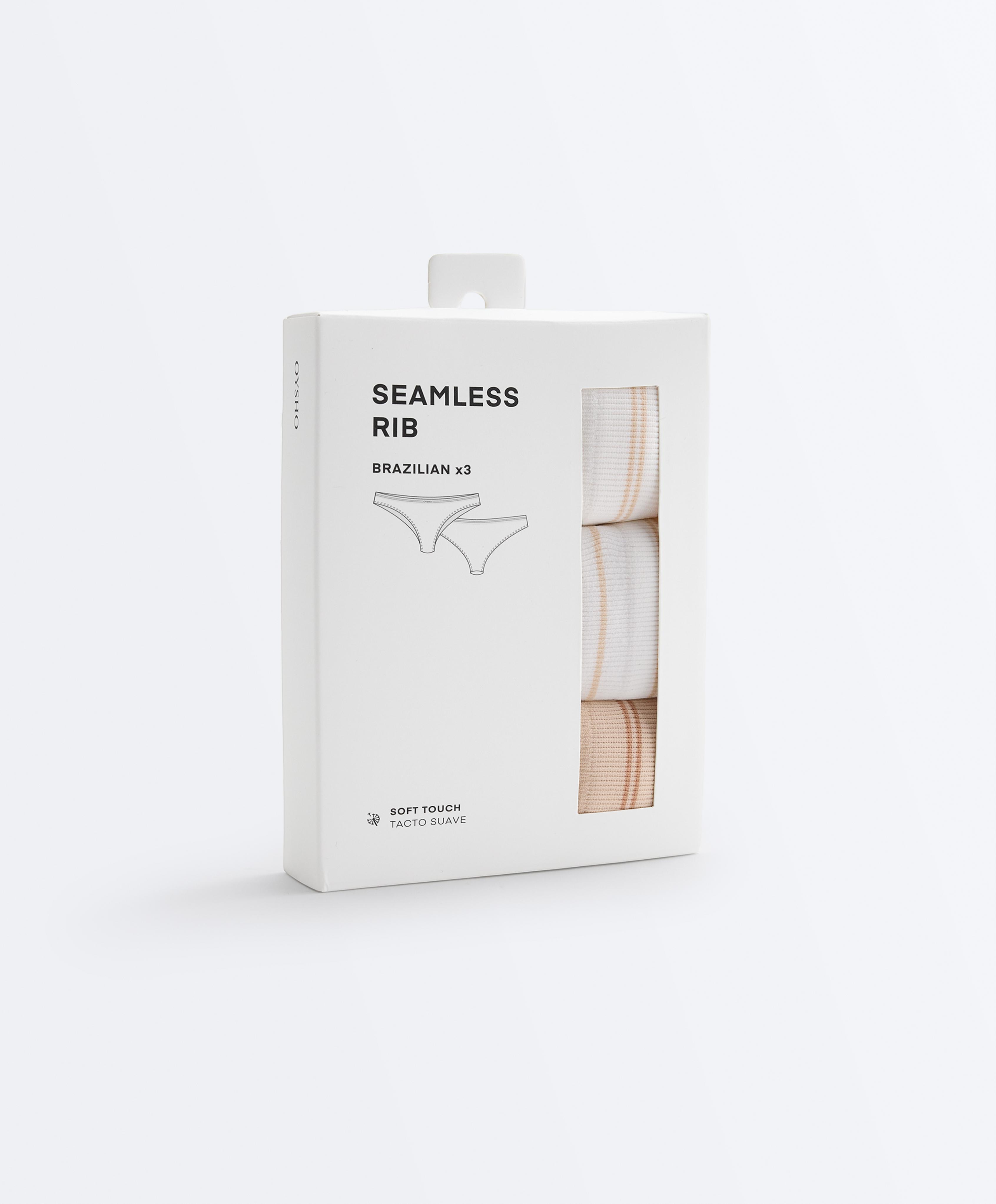 3 seamless ribbed polyamide blend Brazilian briefs — WHITE