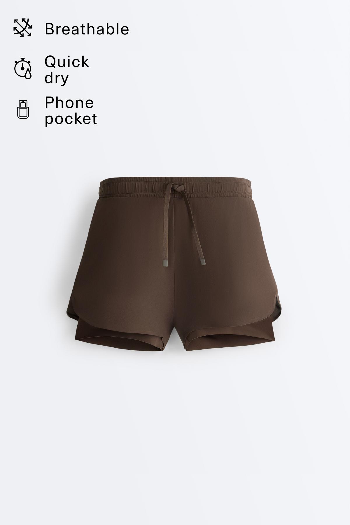 Light Touch 2-in-1 mid-rise shorts — DARK BROWN
