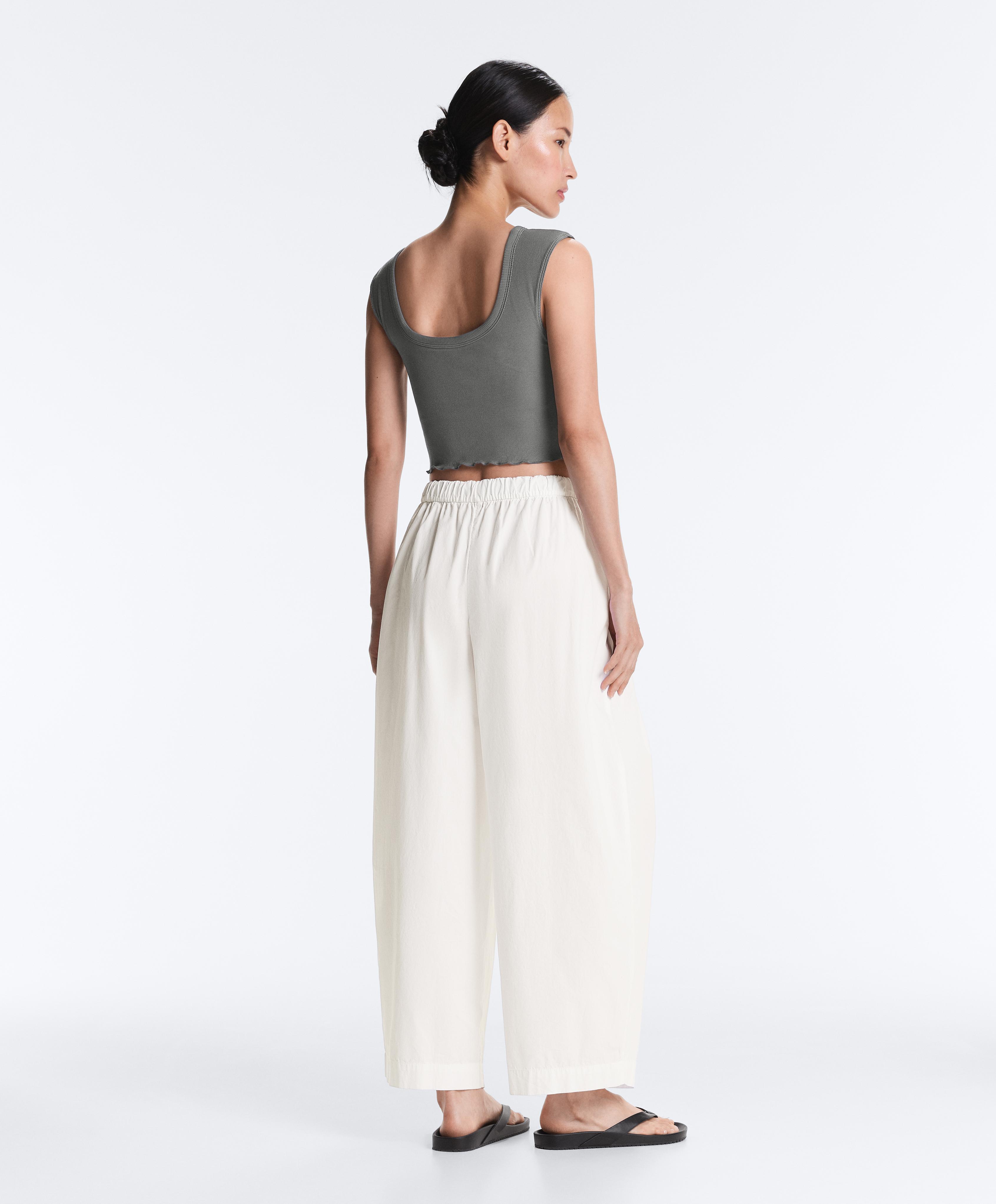 Rib modal blend short sleeve tank top with curling detail — MID GREY