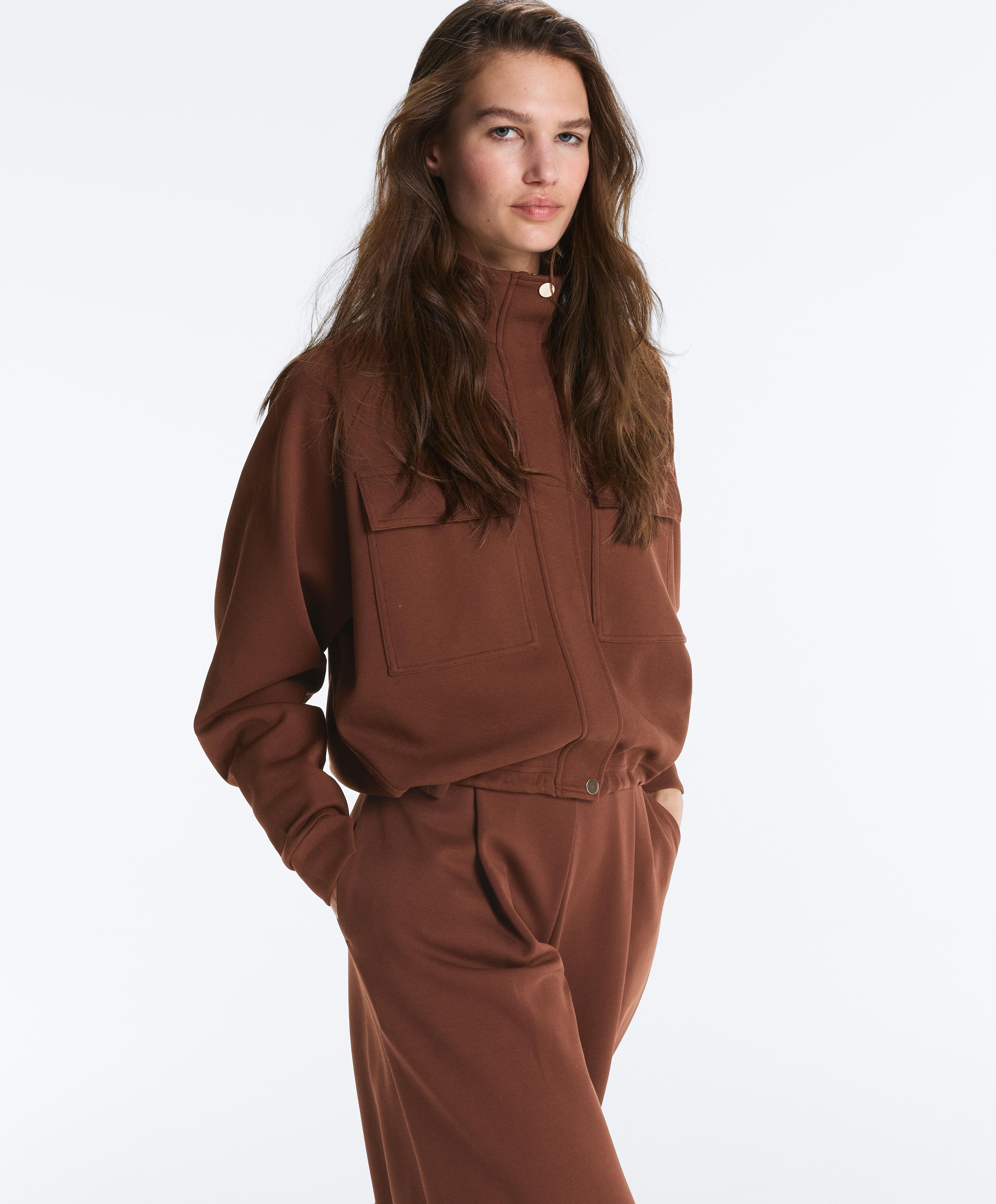 Cotton piqué pocket jacket — COFFEE