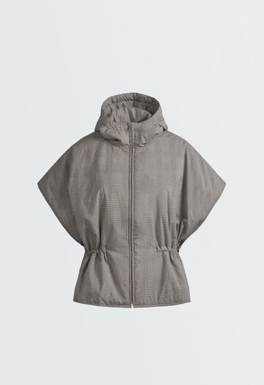 Check cape-style quilted gilet — CAMEL 7