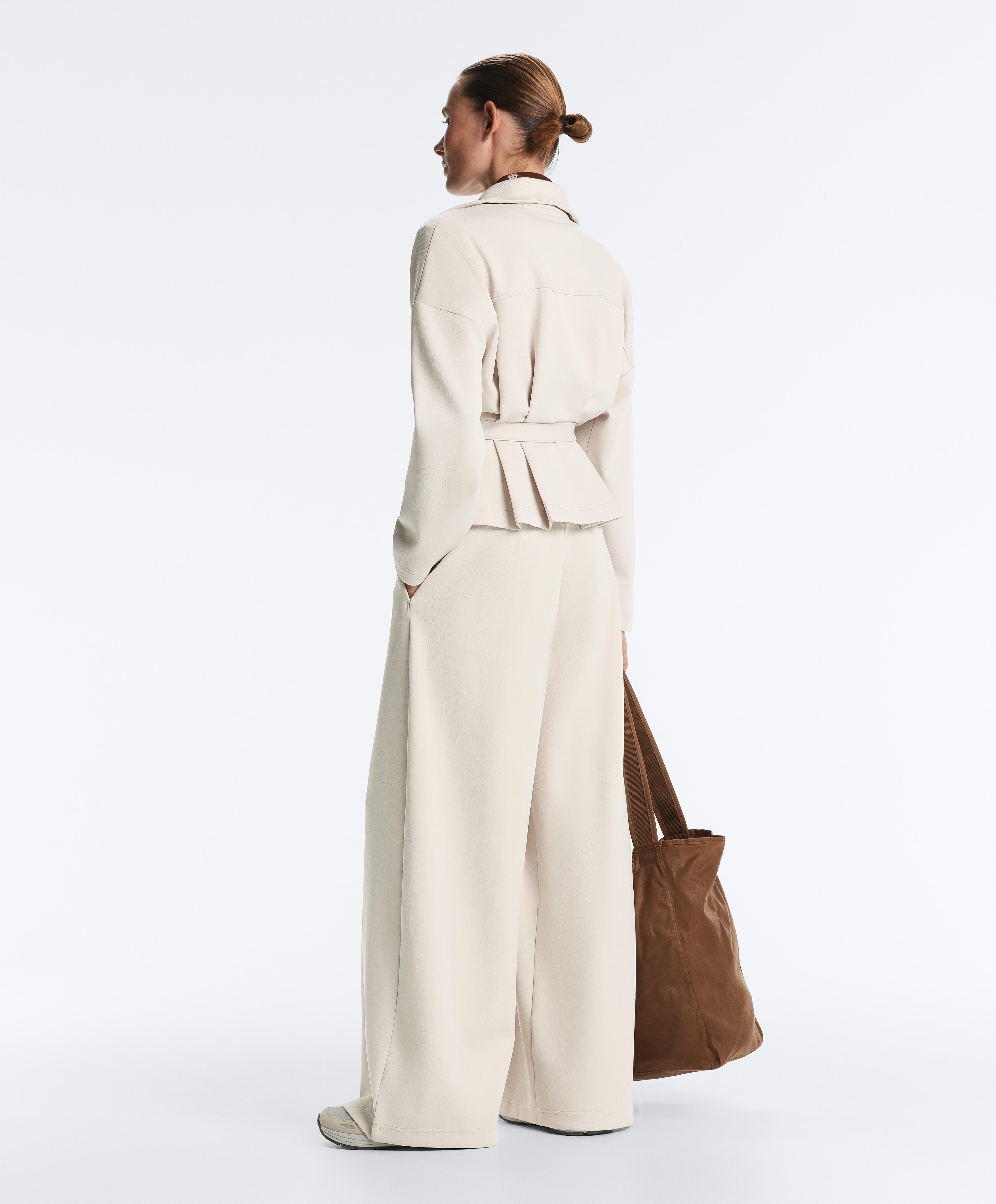 Total look wide leg plissé piqué vison clair