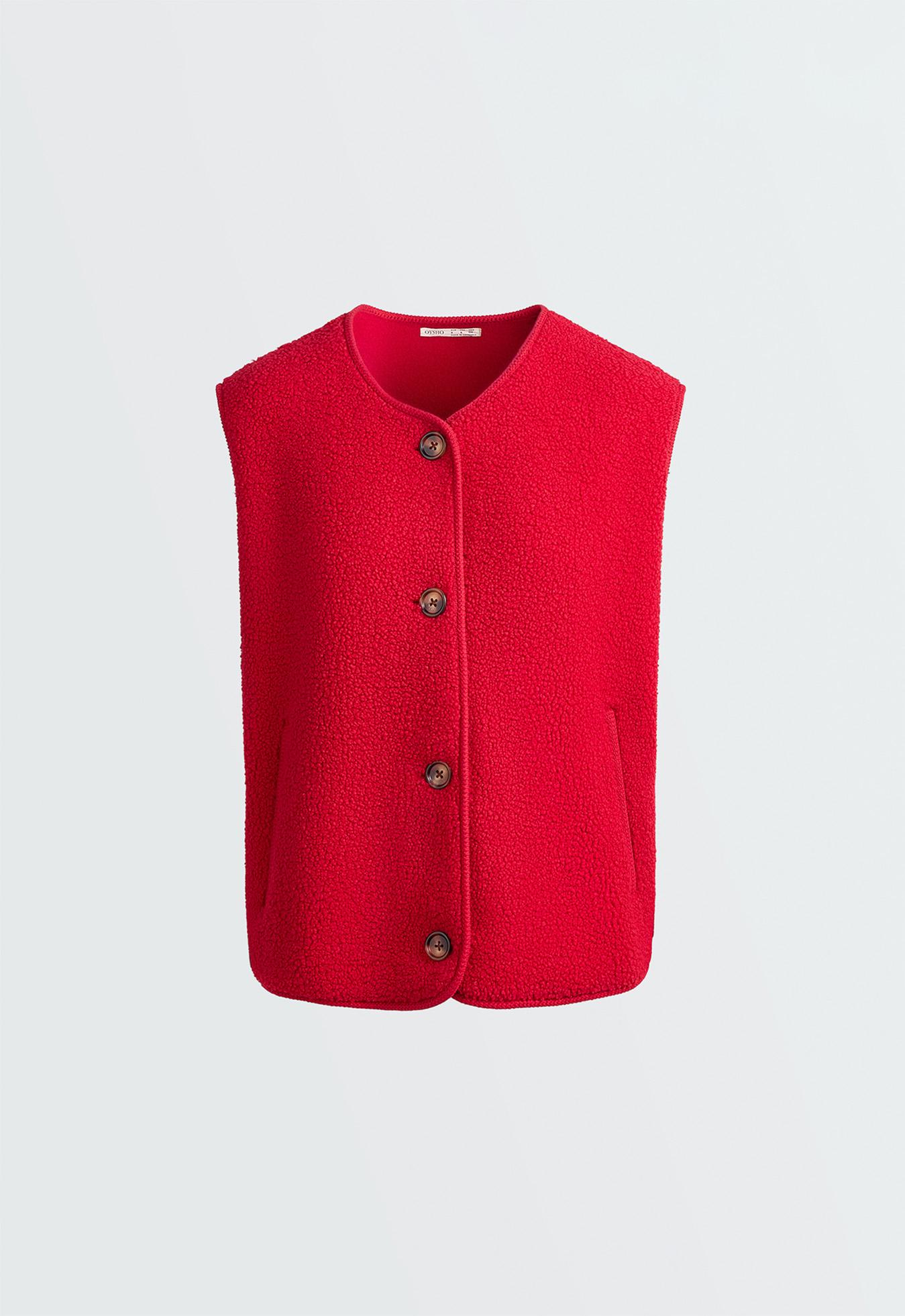 Buttoned faux-shearling gilet — STRAWBERRY