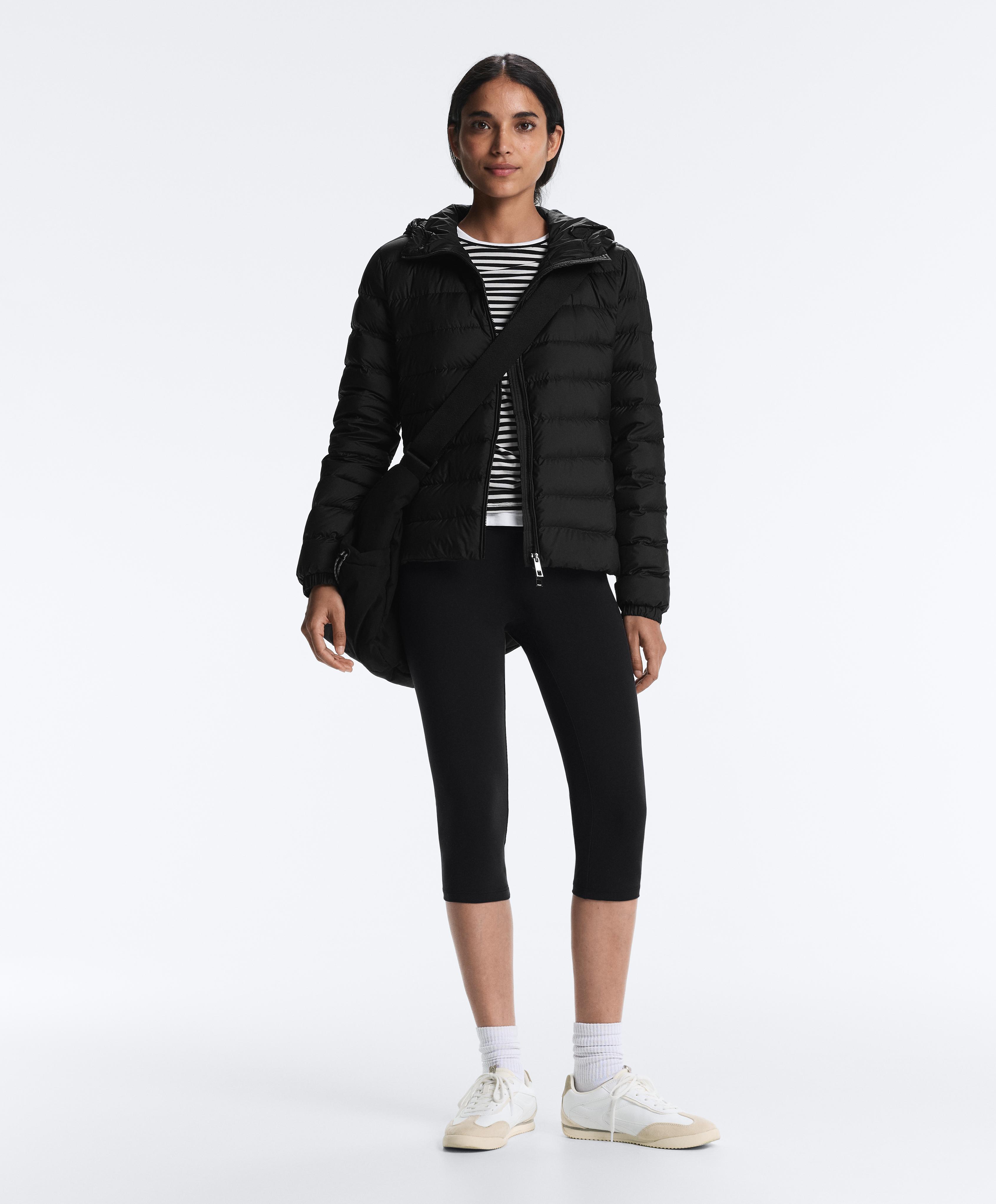 Packable 100% down short puffer jacket — BLACK