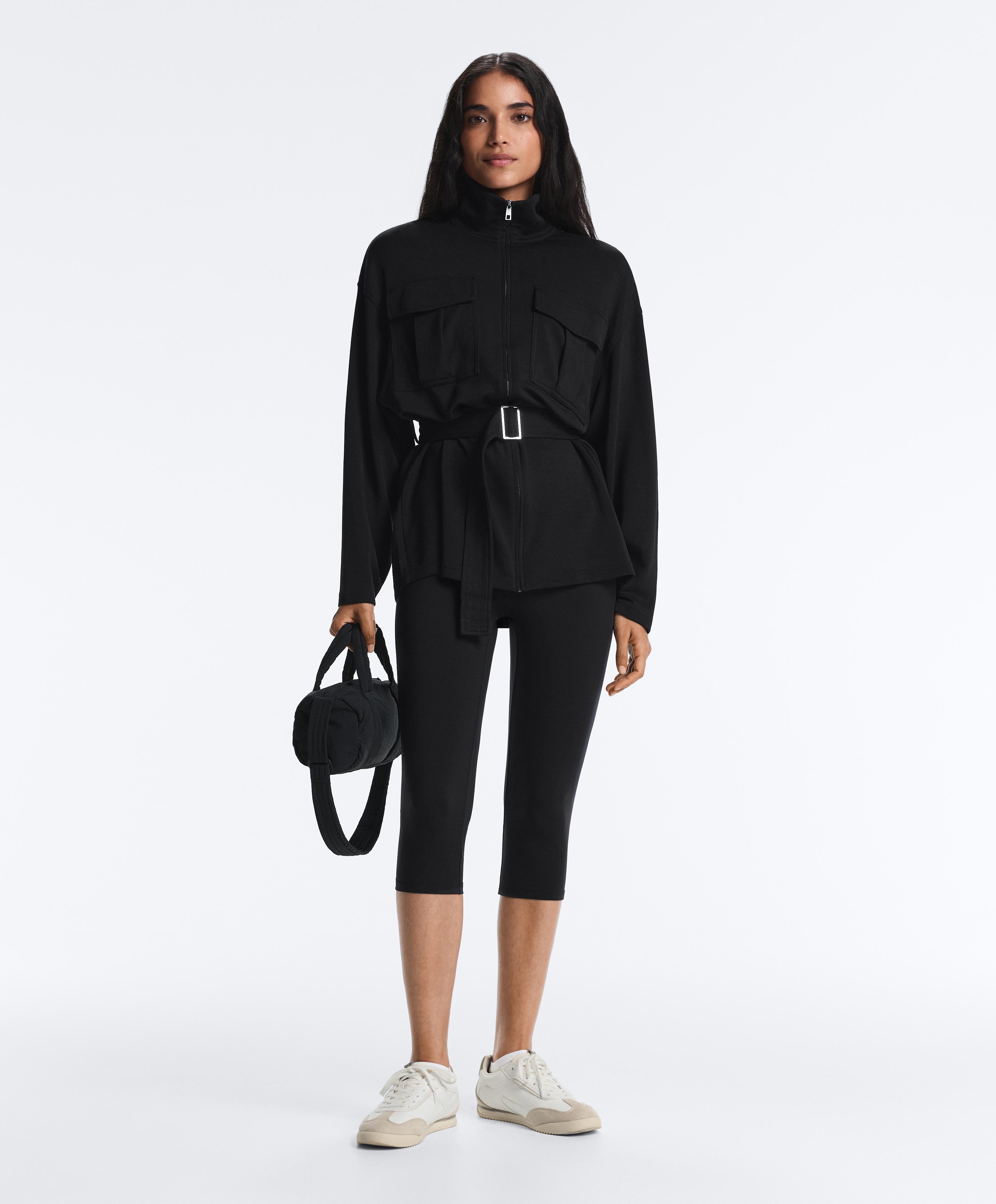 Long soft-touch jacket with modal and belt