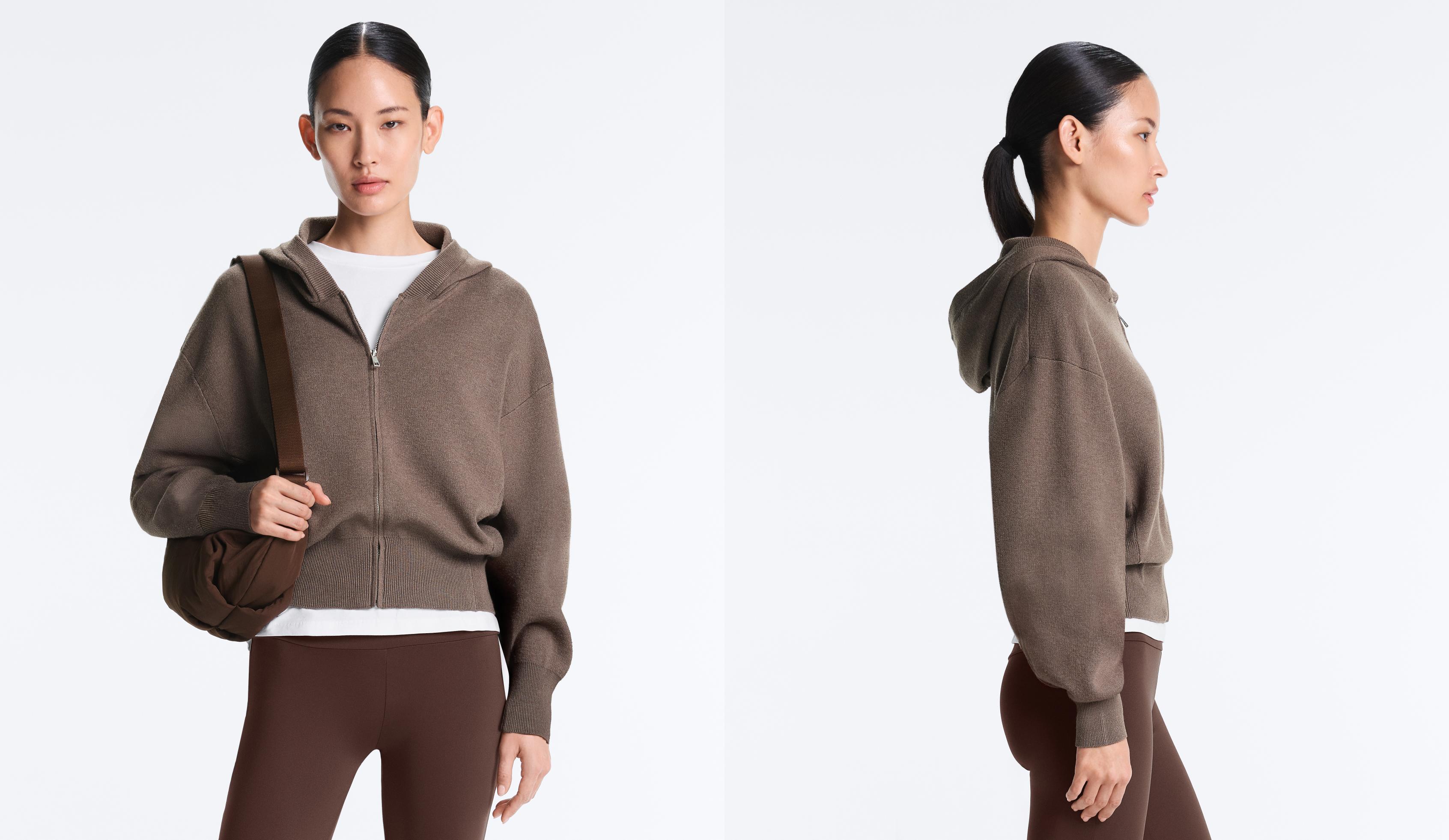 Knit hooded jacket with side details — WASHED TAUPE-MAUVE
