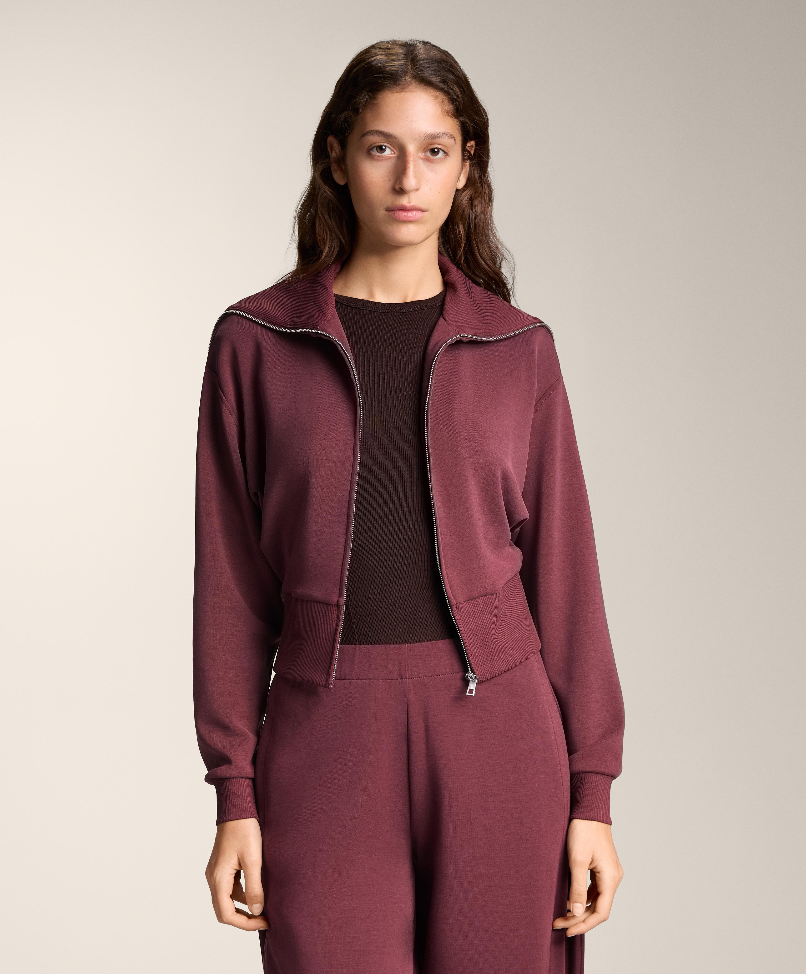 Fitted waist knit collar jacket with modal — MAROON