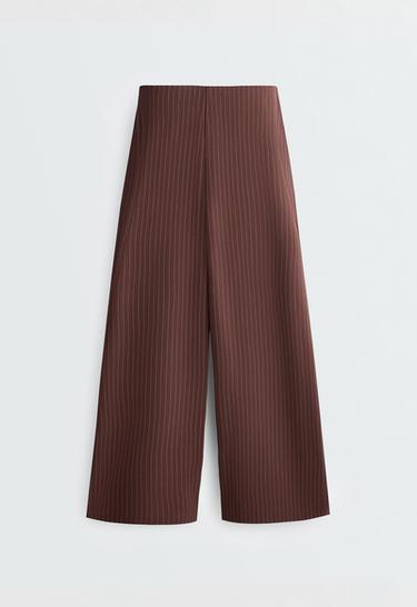 Wide-leg pinstripe piqué cotton crop trousers — CHOCOLATE 7