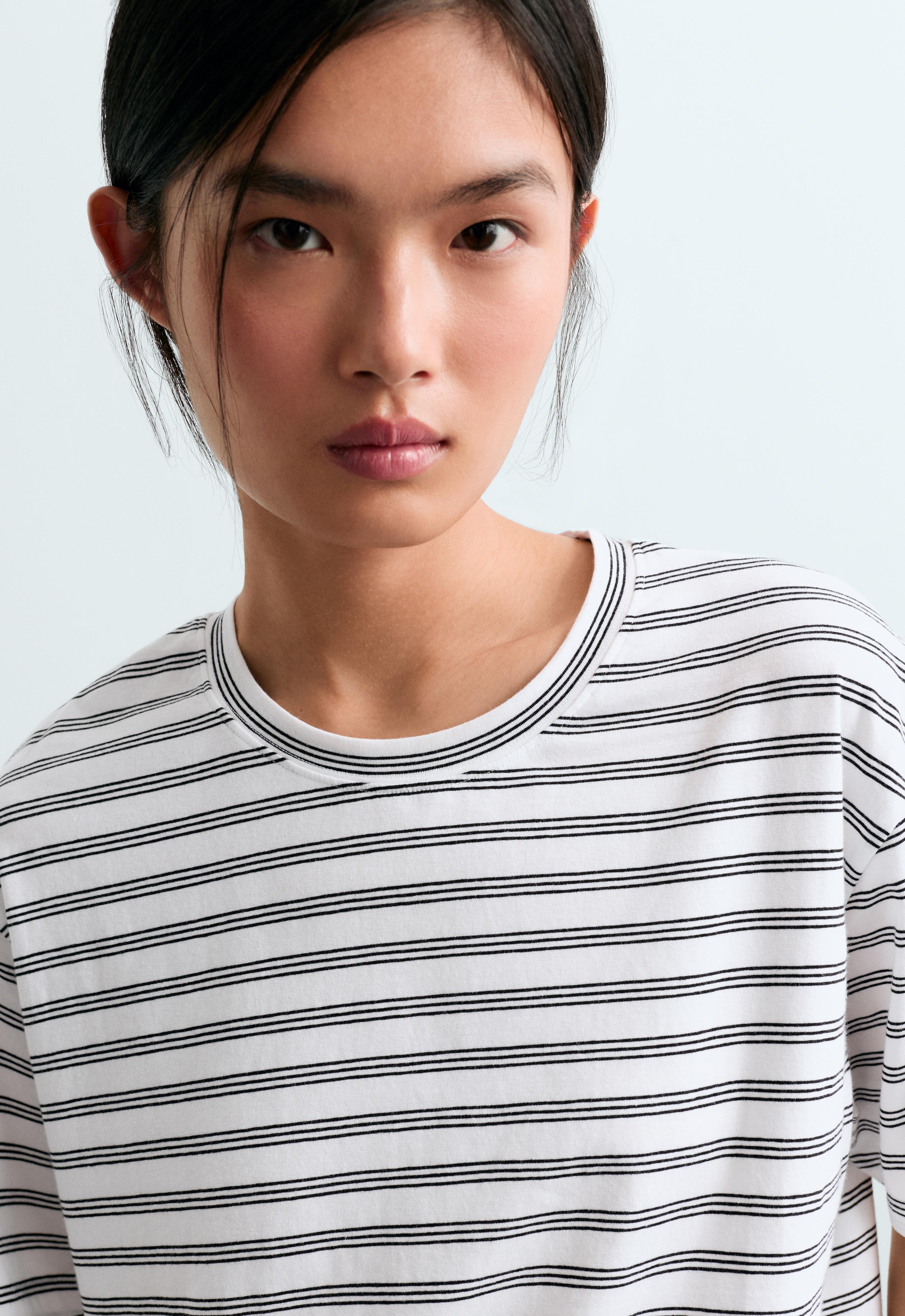 Çizgili pamuk karışımlı boxy t-shirt