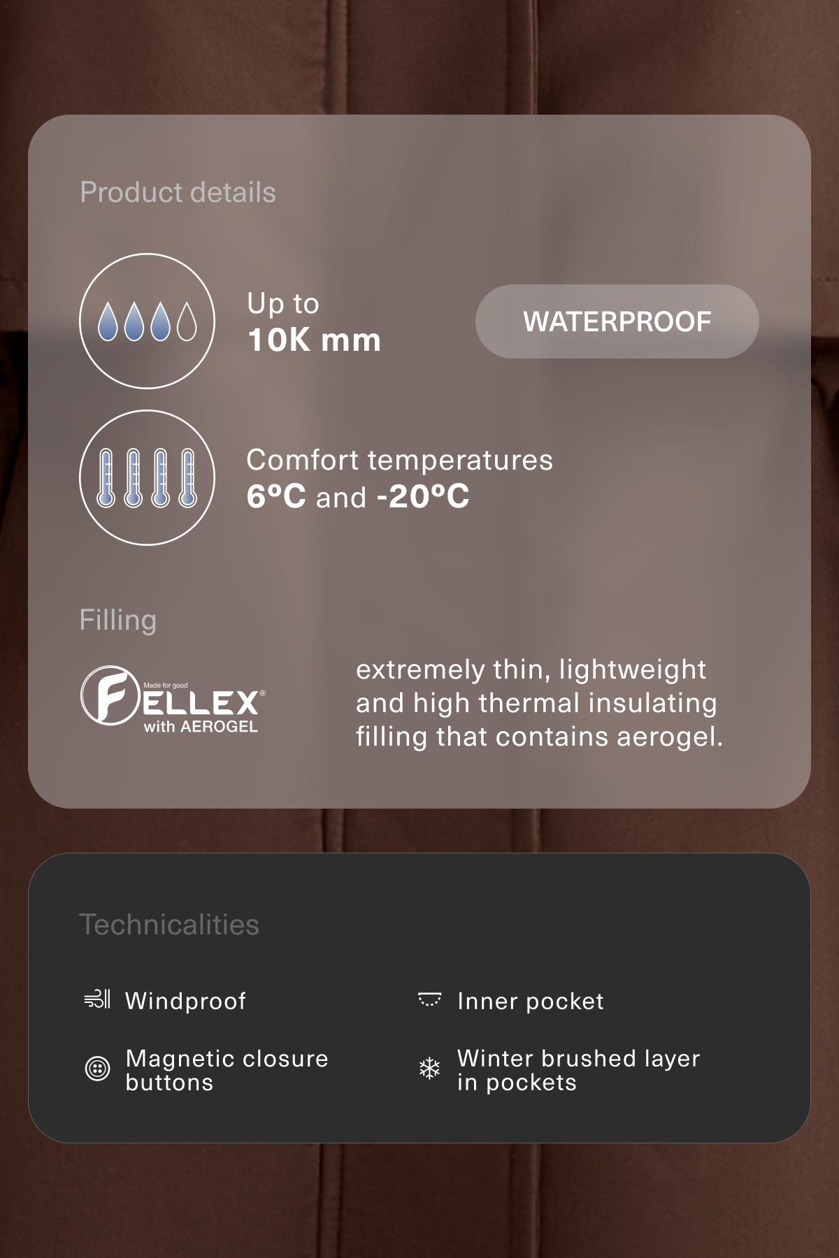 FELLEX® with AEROGEL 10k waterproof long padded jacket — BROWN