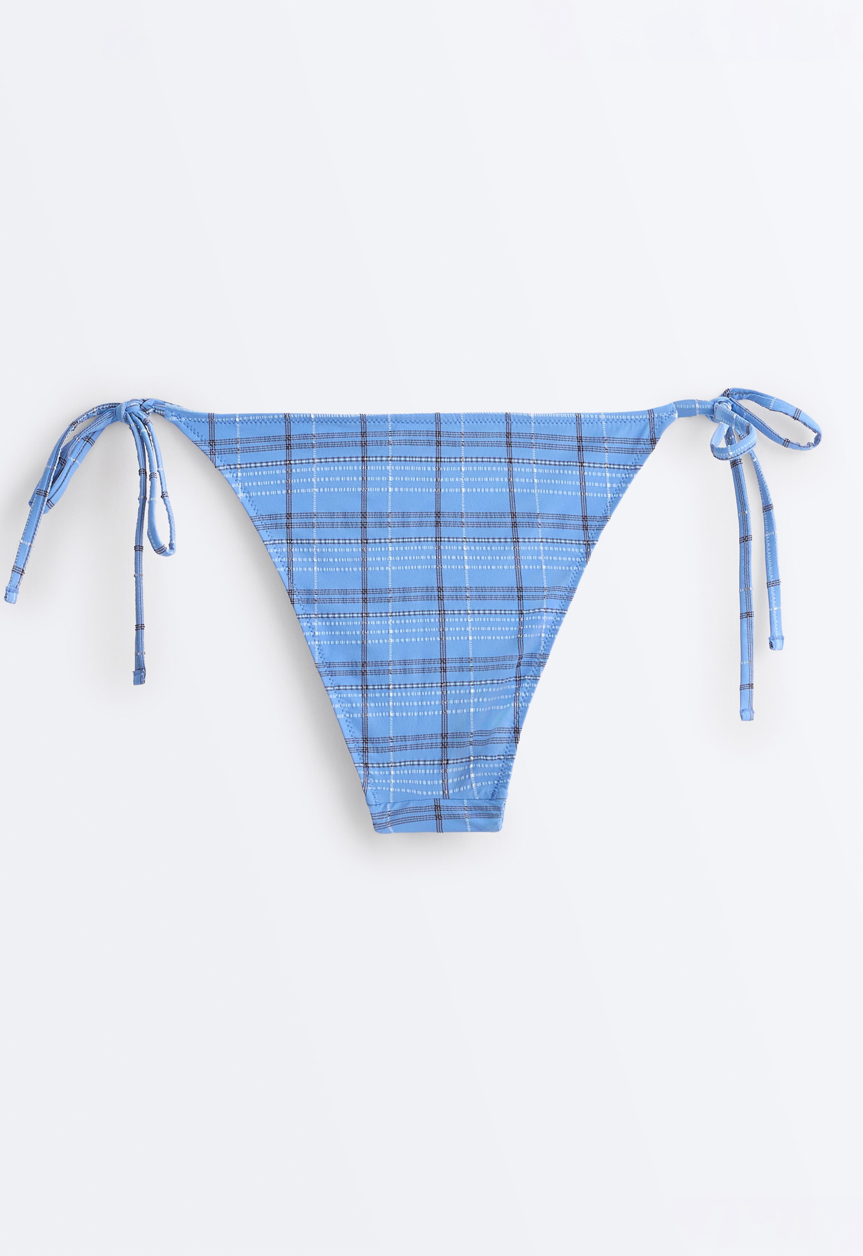 Medium-coverage check print tie bikini briefs — SKY BLUE
