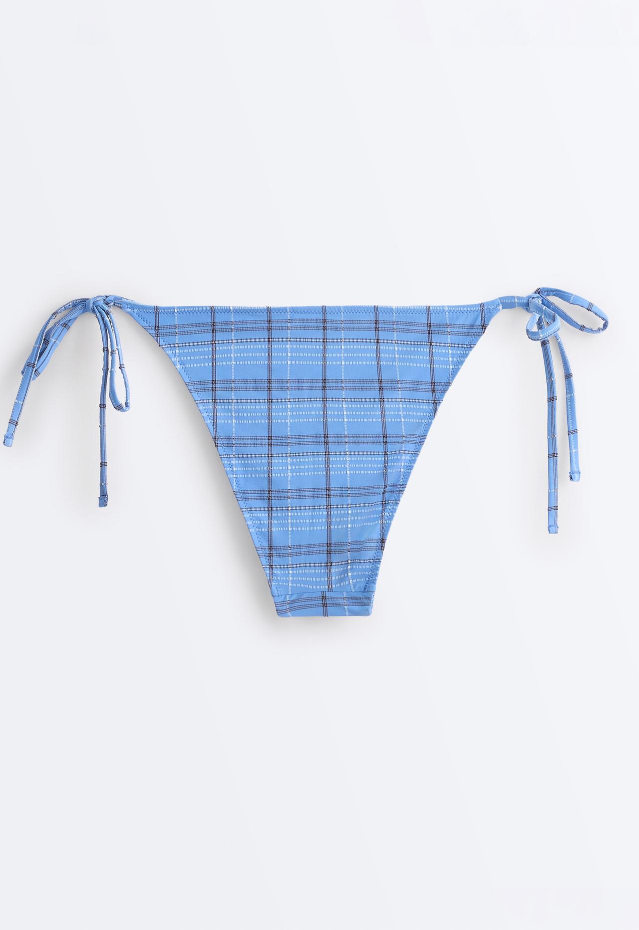 Medium-coverage check print tie bikini briefs — SKY BLUE