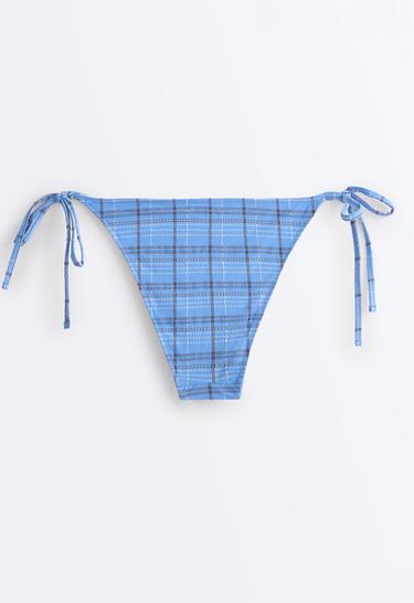 Medium-coverage check print tie bikini briefs — SKY BLUE 8