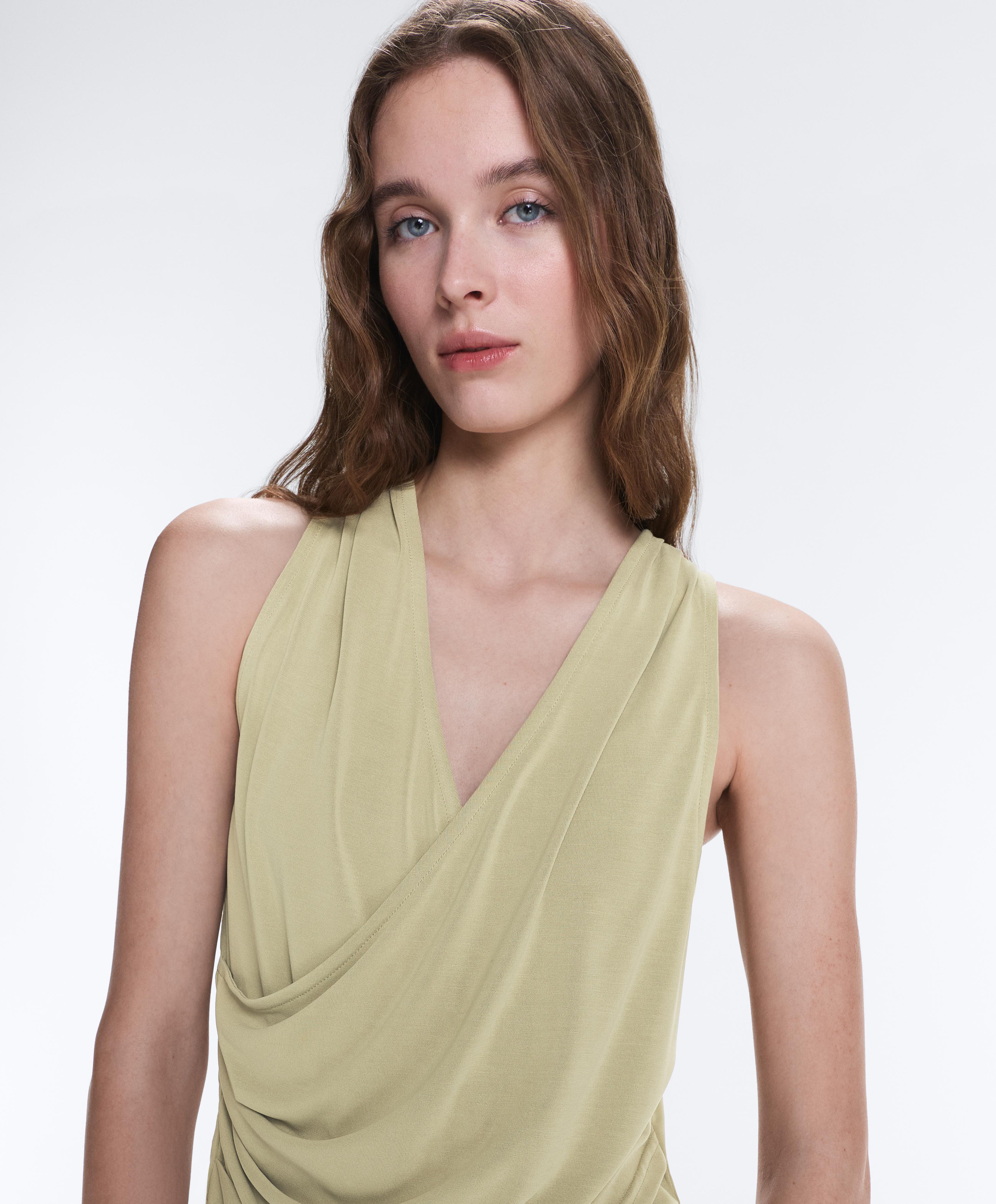 Modal blend sleeveless crossover T-shirt — PALE PISTACHIO