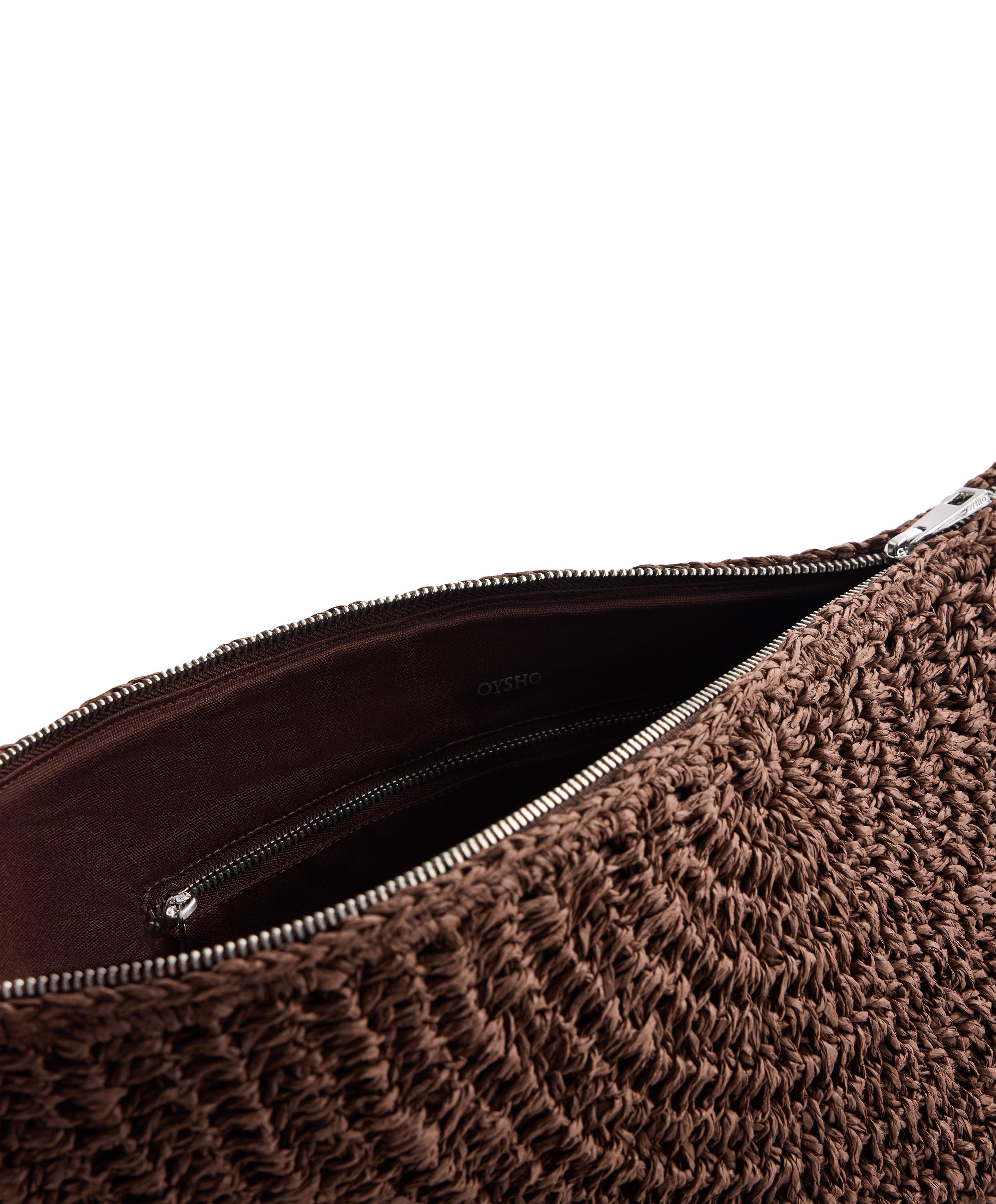 Large raffia-effect bag — BROWN