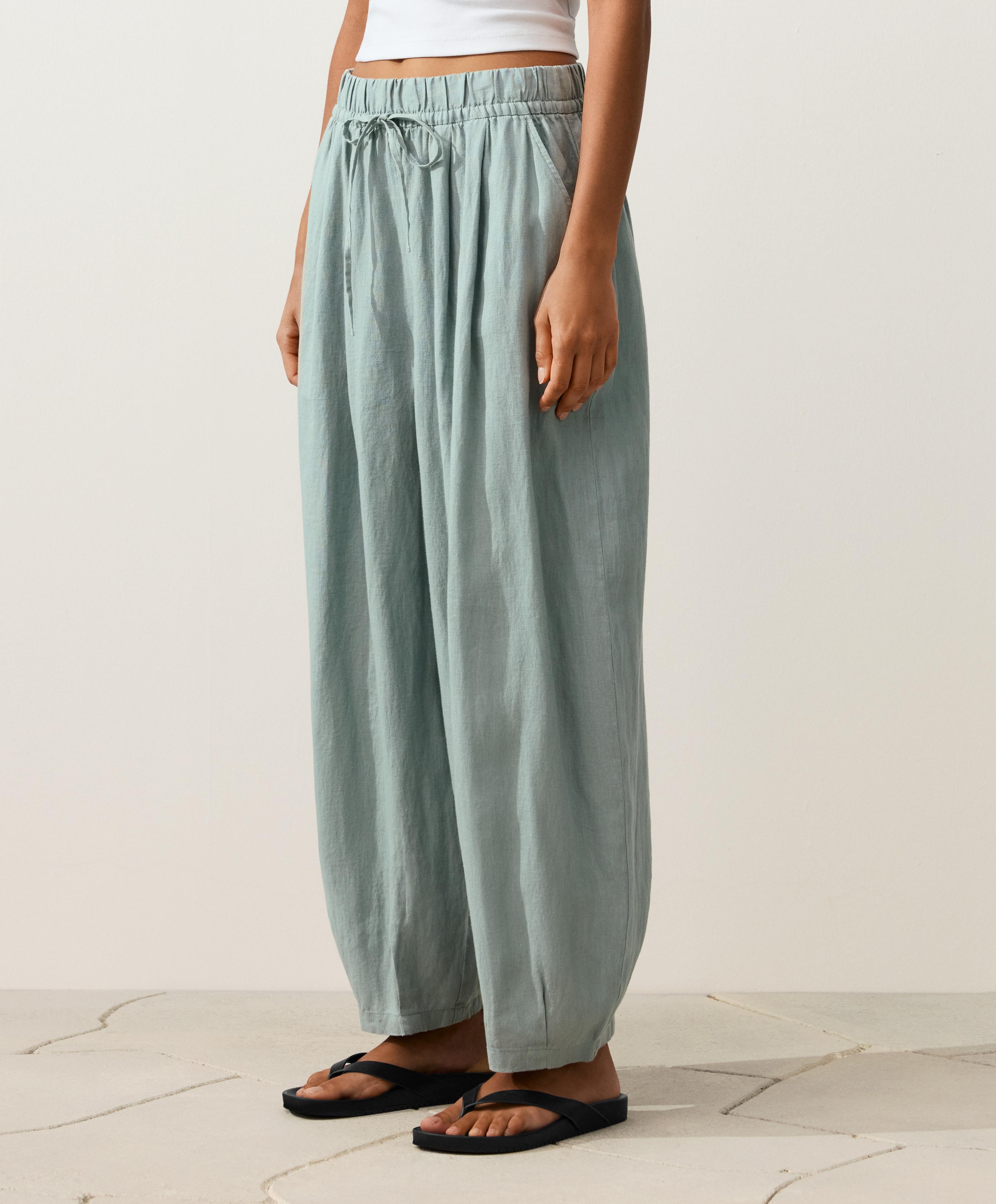 100% linen balloon trousers — AQUAMARINE