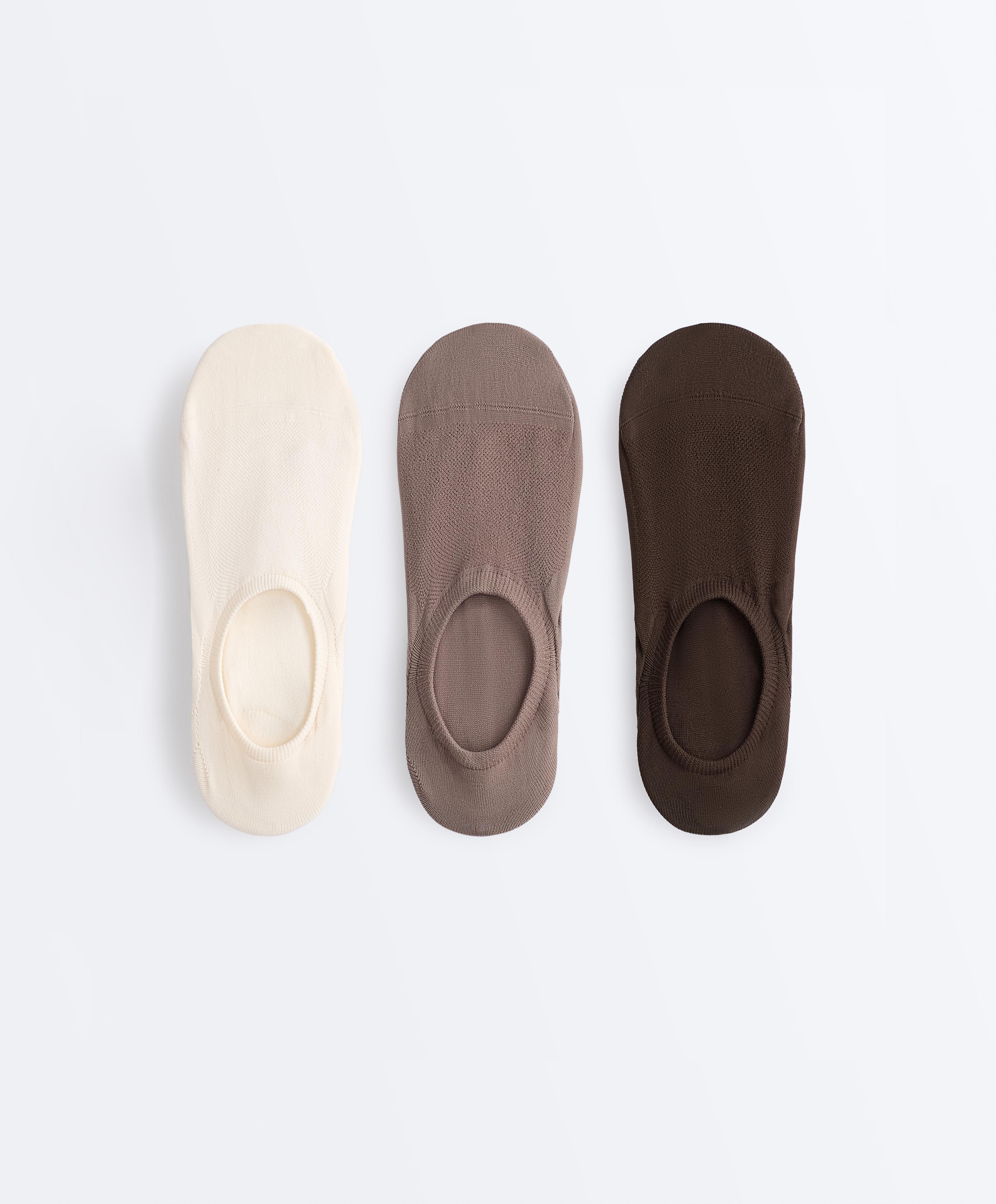 3 pairs of high-cut invisible polyamide blend sports socks — BROWN