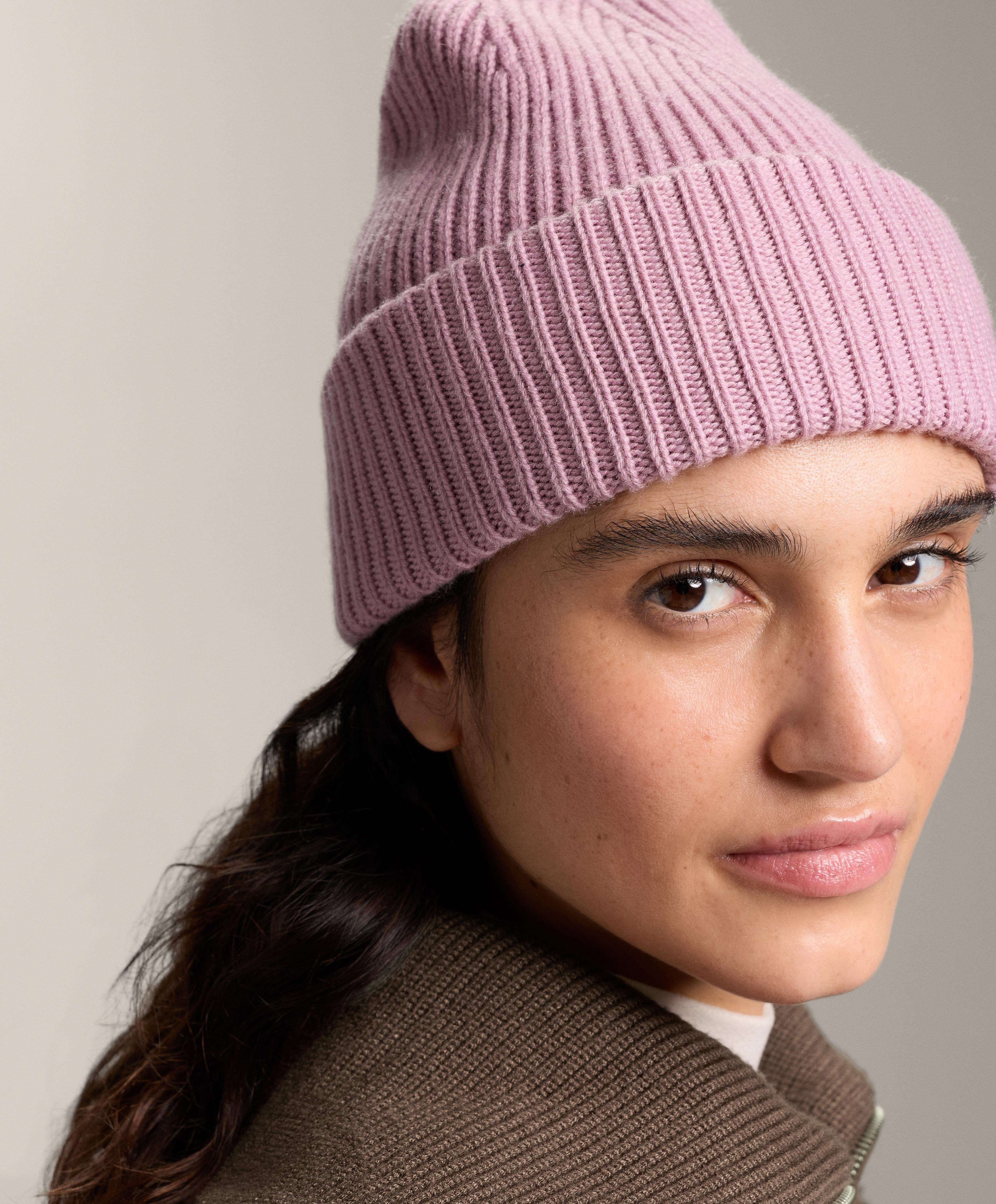 Wool blend knit pompom hat — MID DUSTY PINK
