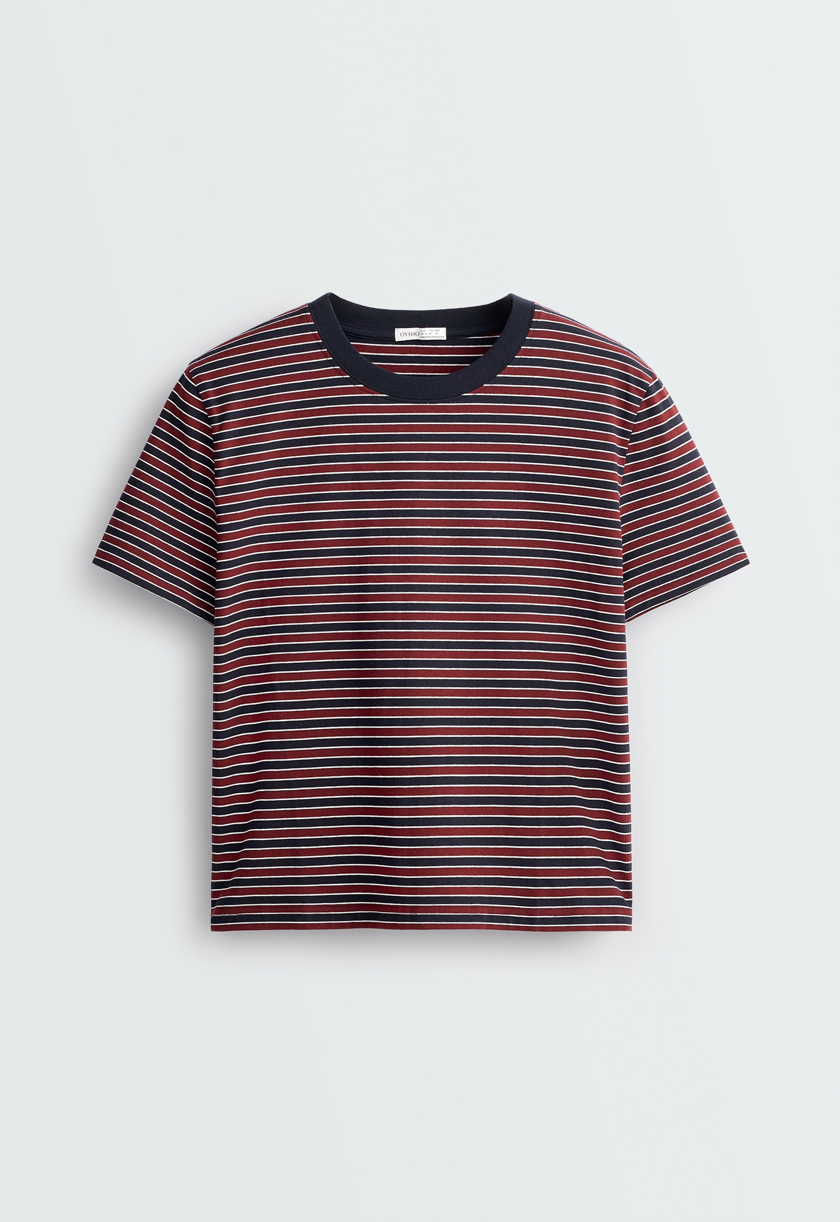 Striped regular-fit short-sleeved T-shirt — NAVY BLUE