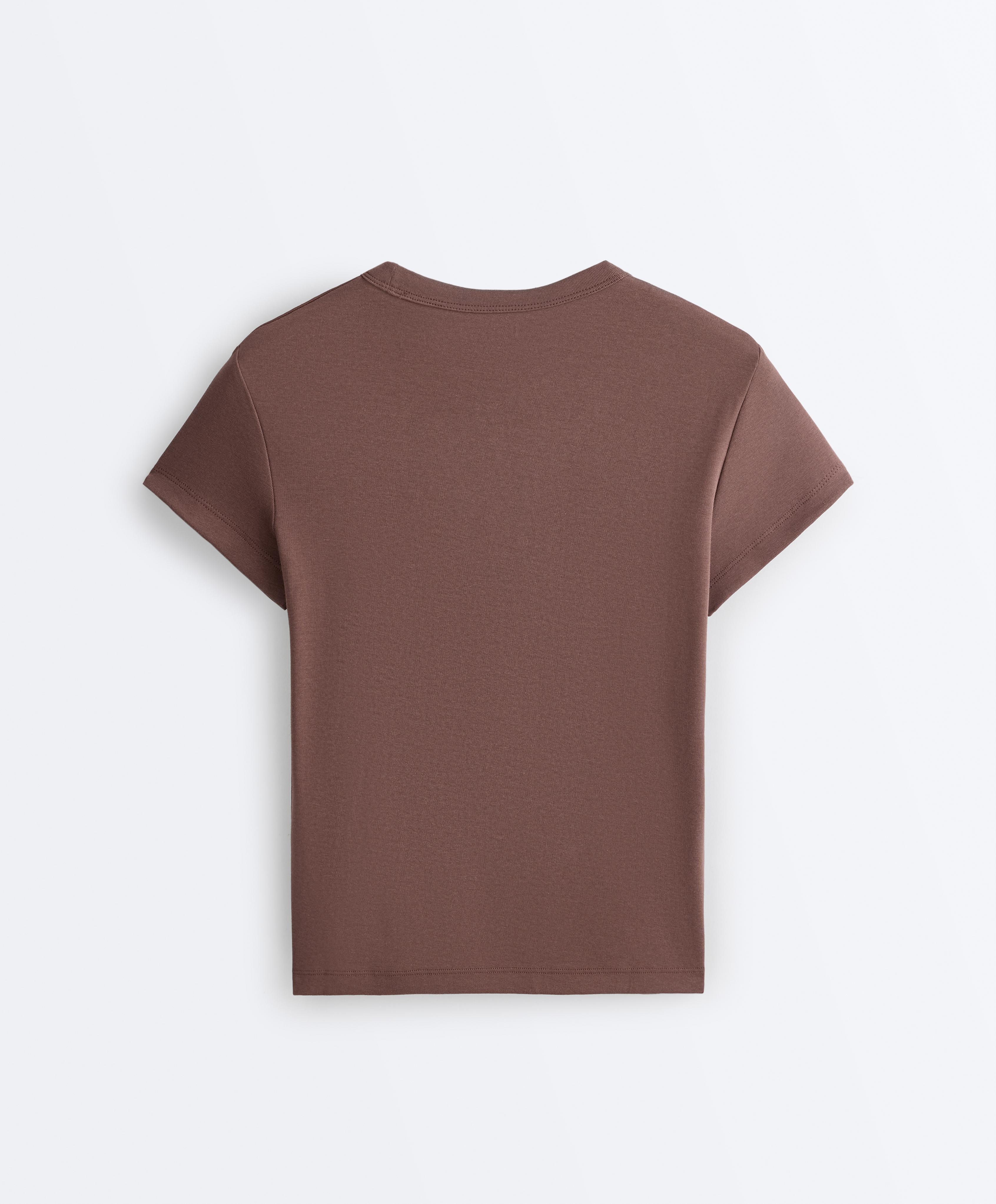 Fitted short sleeve rib T-shirt in cotton blend — MID-BROWN