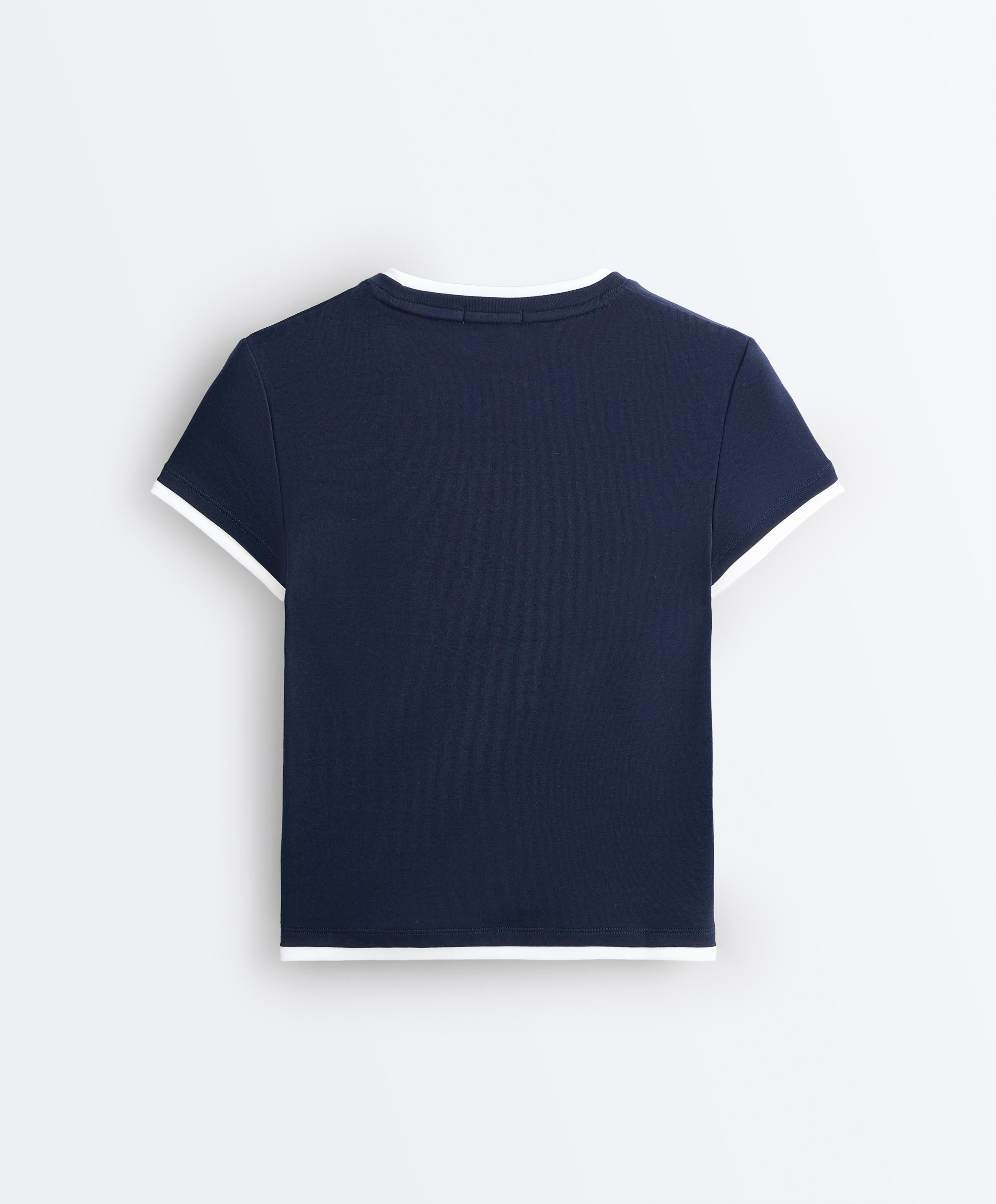 Çift katman görünümlü pamuklu rib T-shirt - Görsel 7