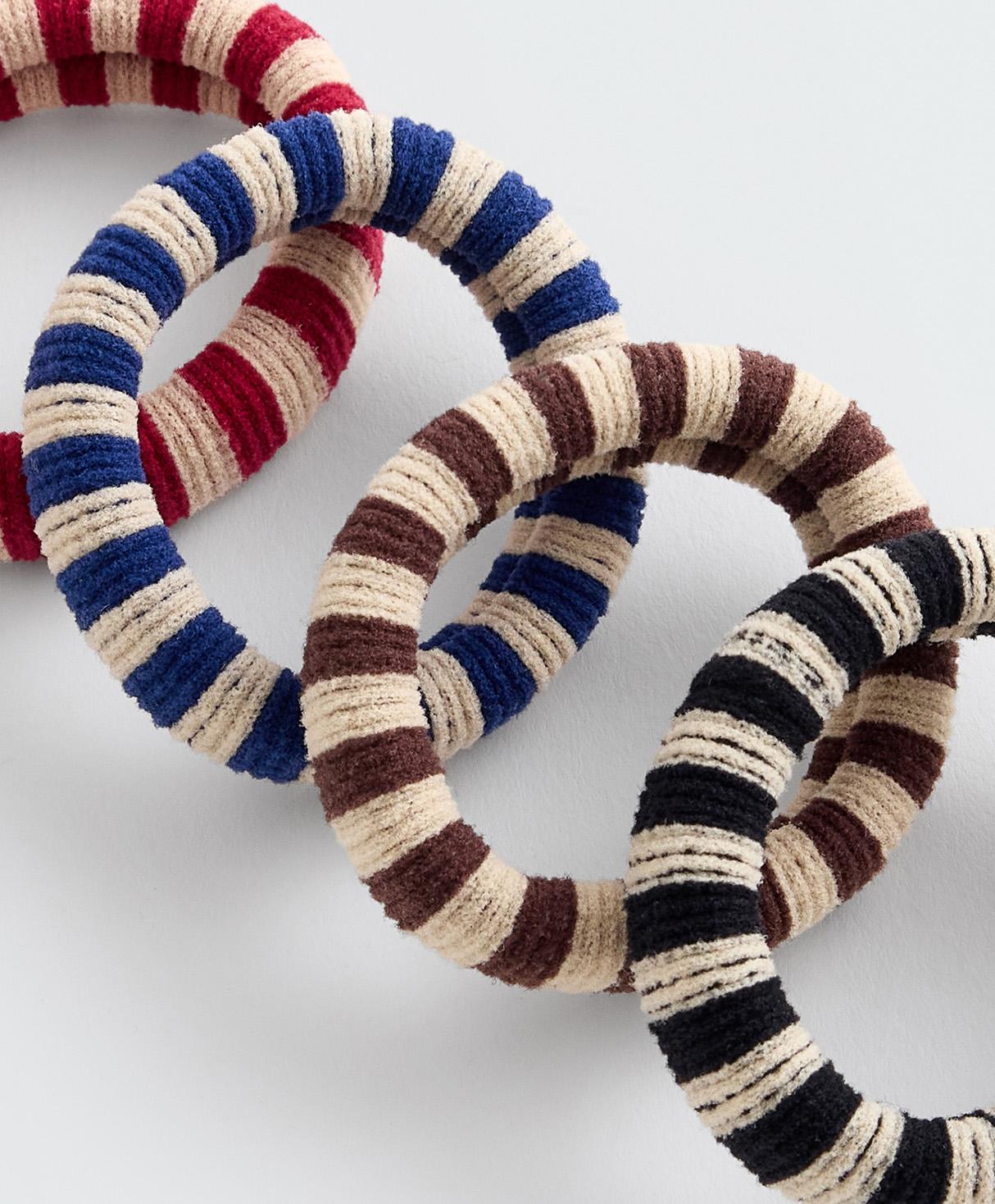 4 wide striped hair scrunchies — BURGUNDY