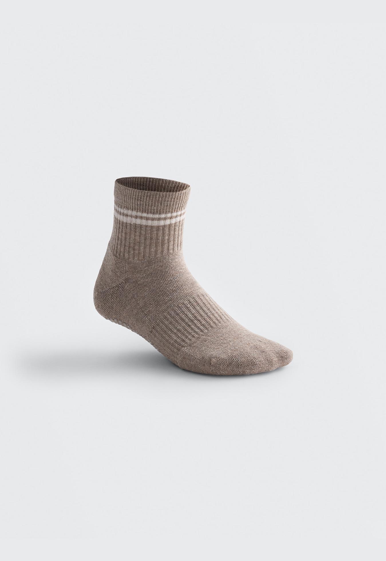 2 pairs of cotton padded quarter yoga and Pilates socks — TAN MELANGE