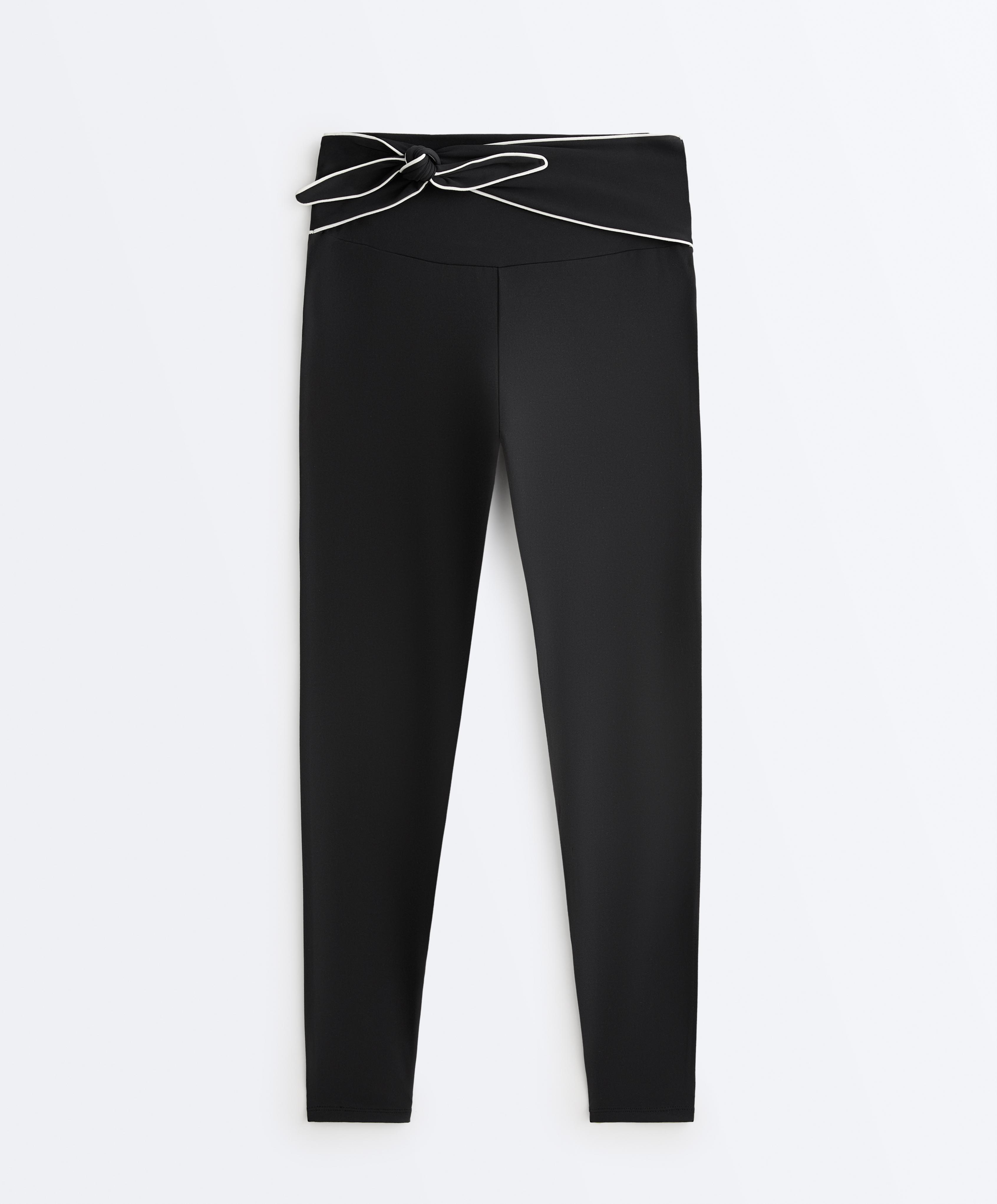 Comfortlux high-rise ankle-length leggings with bow — BLACK